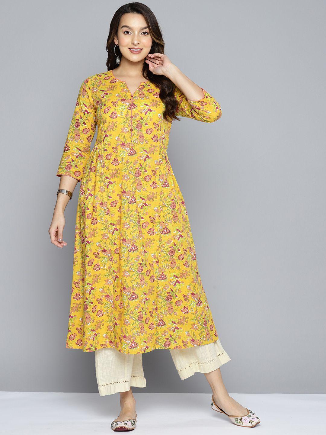 here&now women pure cotton ethnic motifs printed kurta