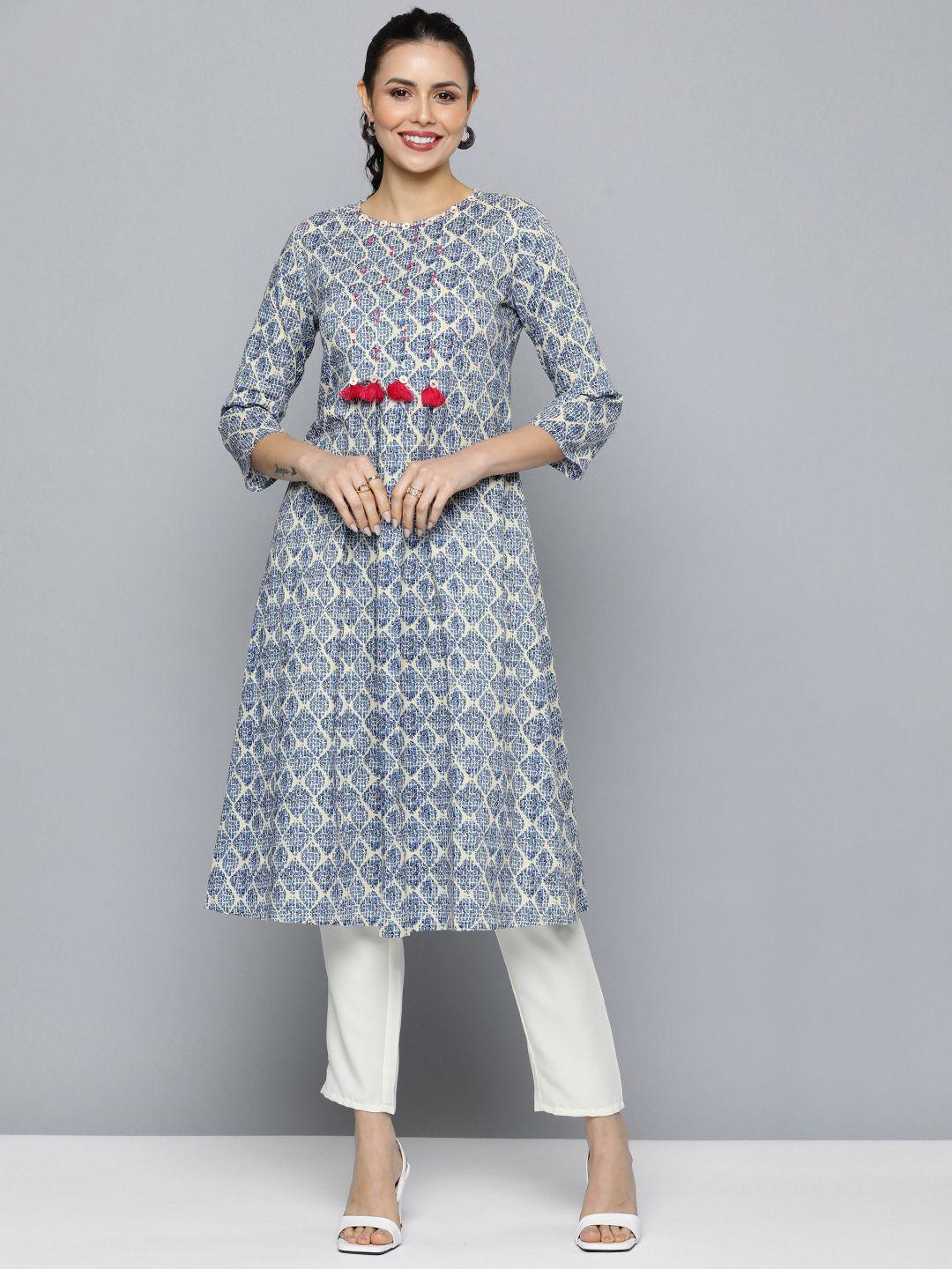 here&now women pure cotton geometric printed a-line kurta