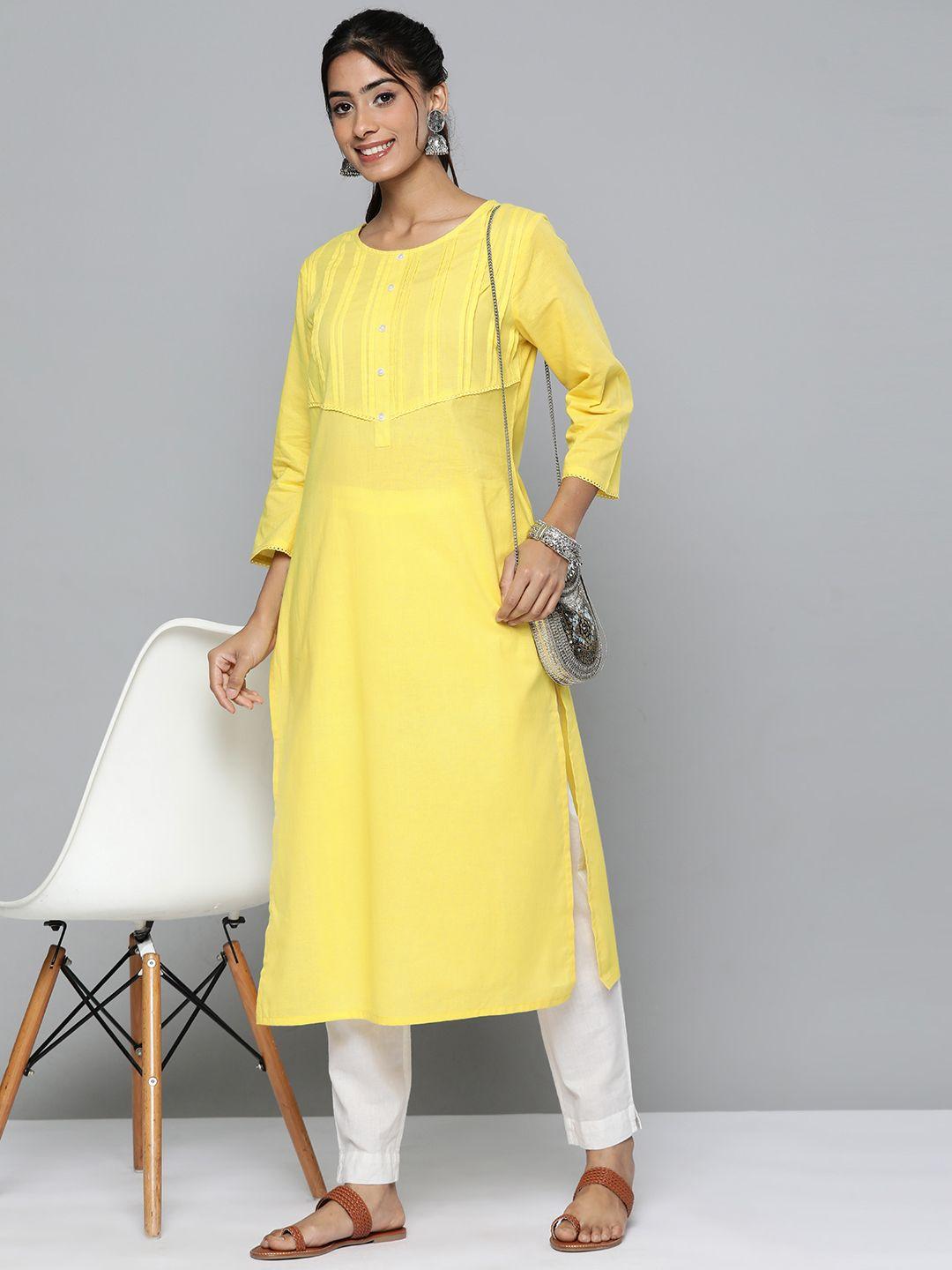 here&now women pure cotton pleated kurta