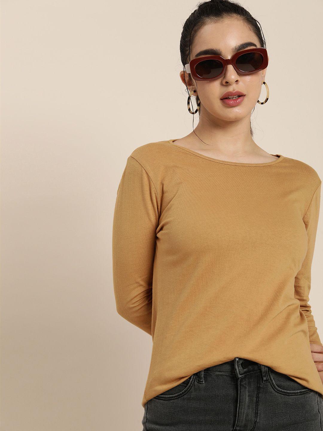 here&now women pure cotton solid round neck t-shirt