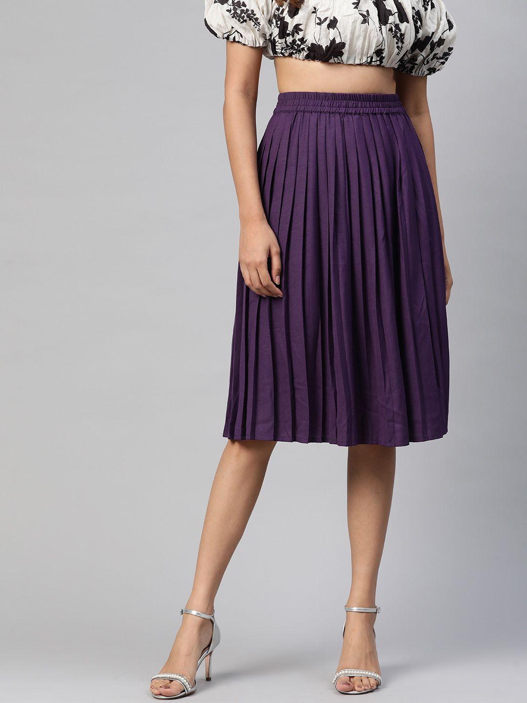 here&now women purple accordion pleated a-line skirt