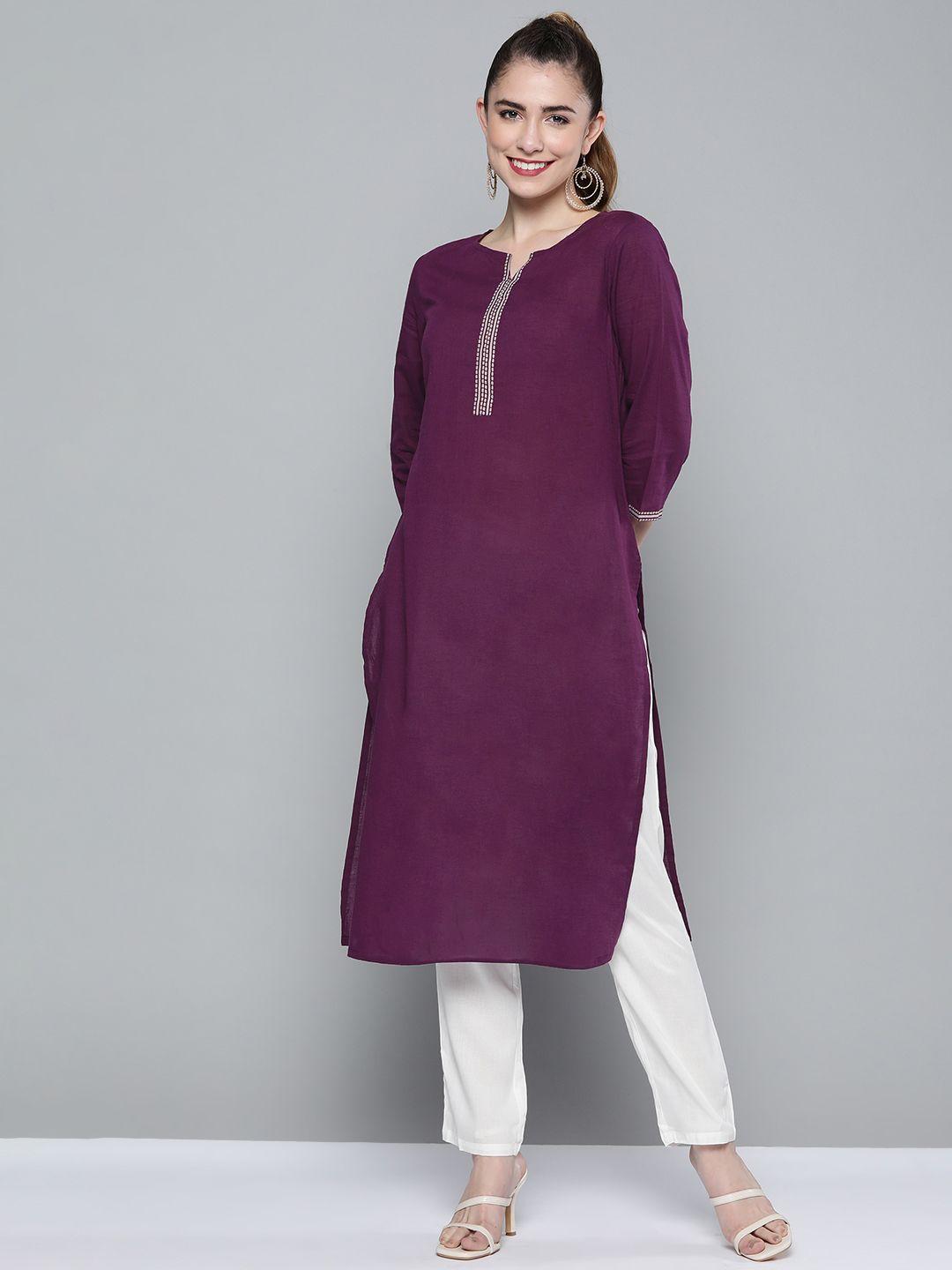 here&now women purple solid kurta