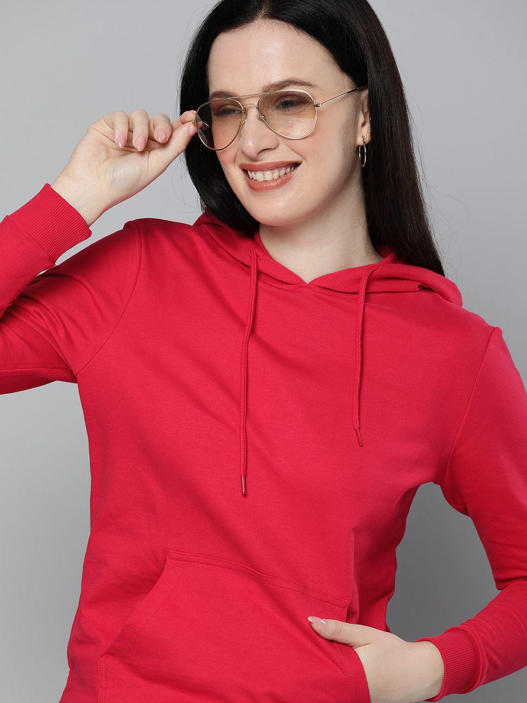 here&now women red hooded pure cotton sweatshirt