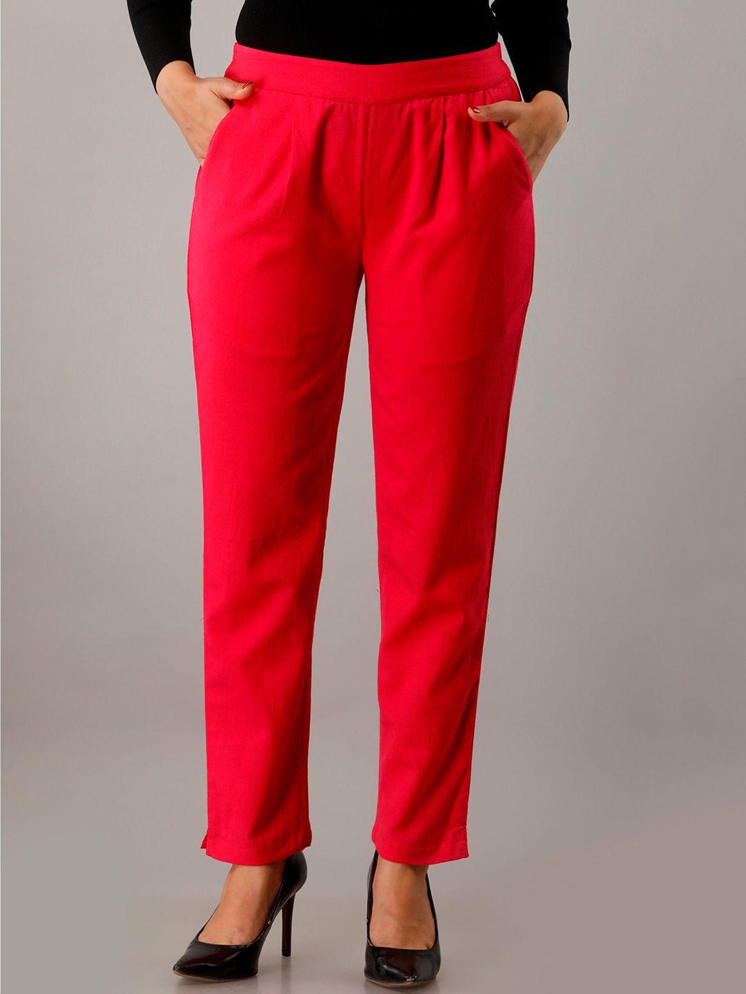 here&now women red mid-rise straight fit easy wash chinos trousers