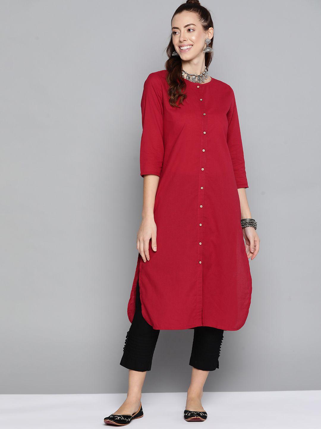 here&now women red pure cotton kurta