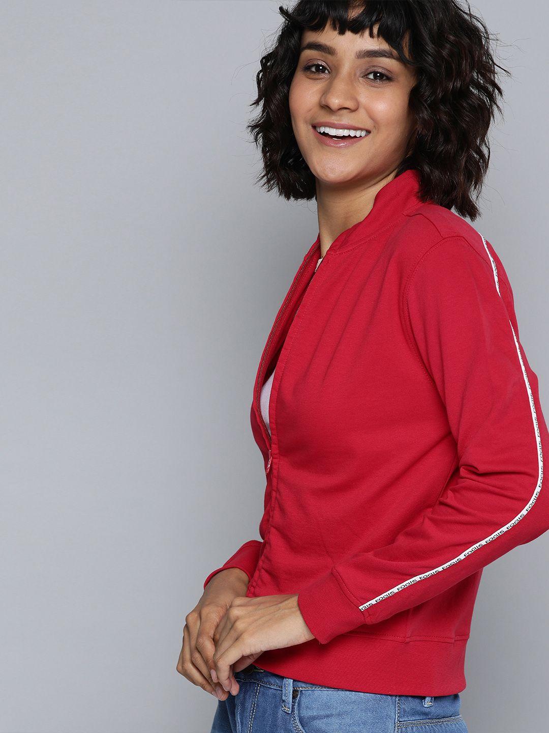 here&now women red solid sweatshirt with side panel