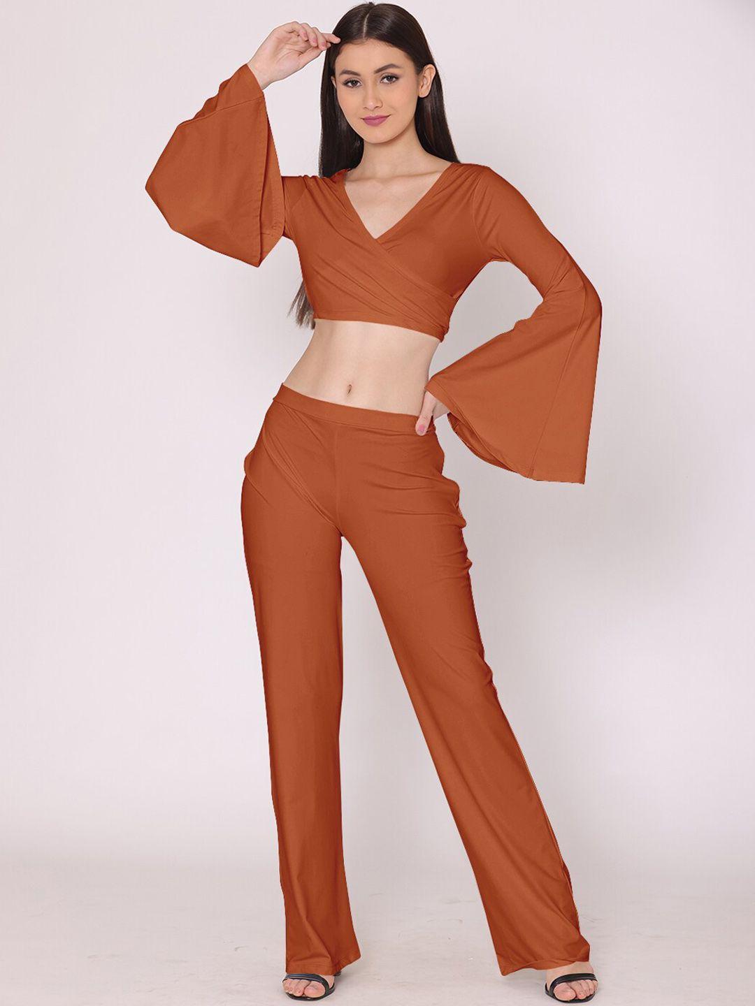 here&now women rust-colored solid co-ords