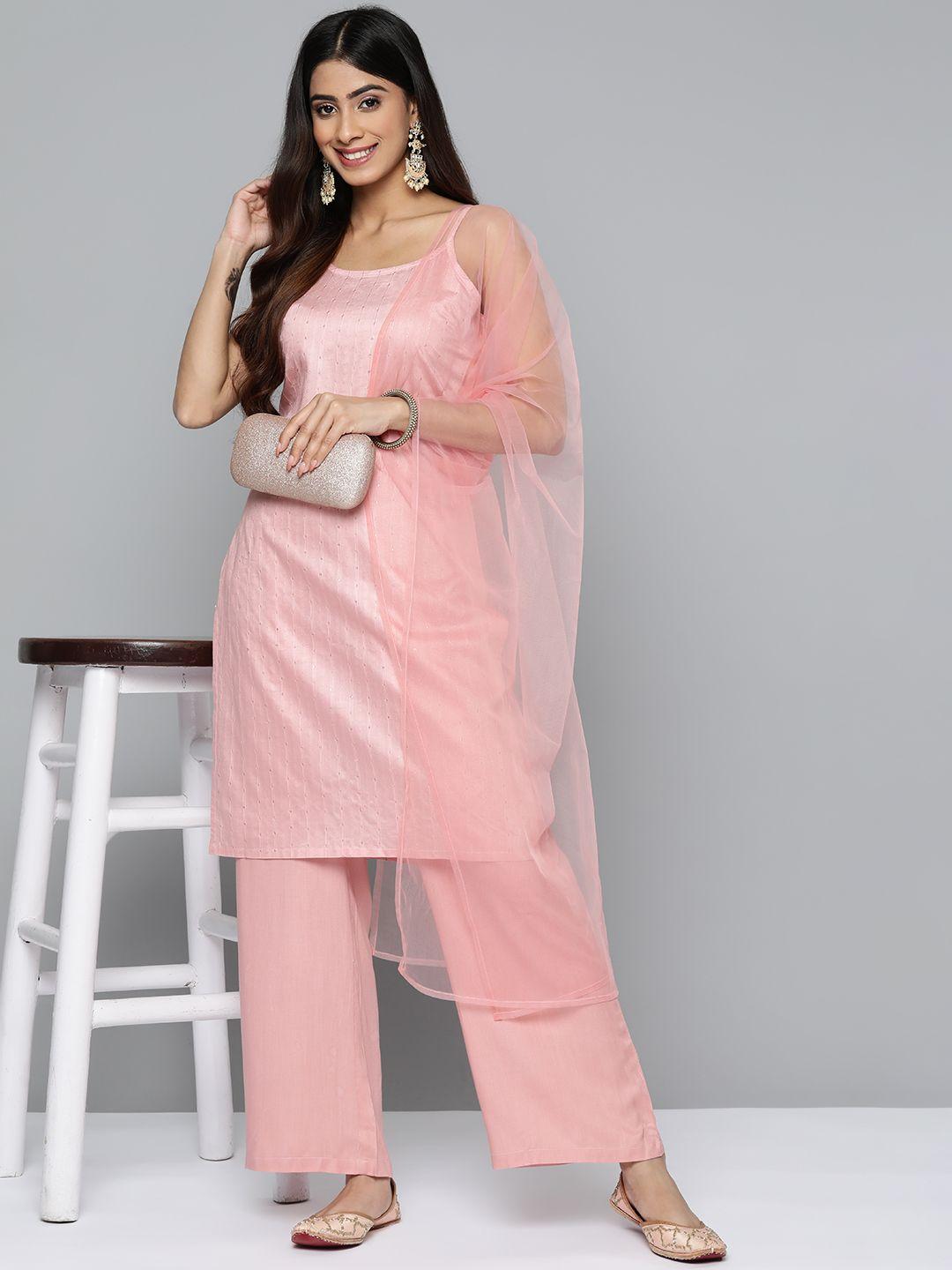 here&now women sequinned kurta with palazzos & dupatta