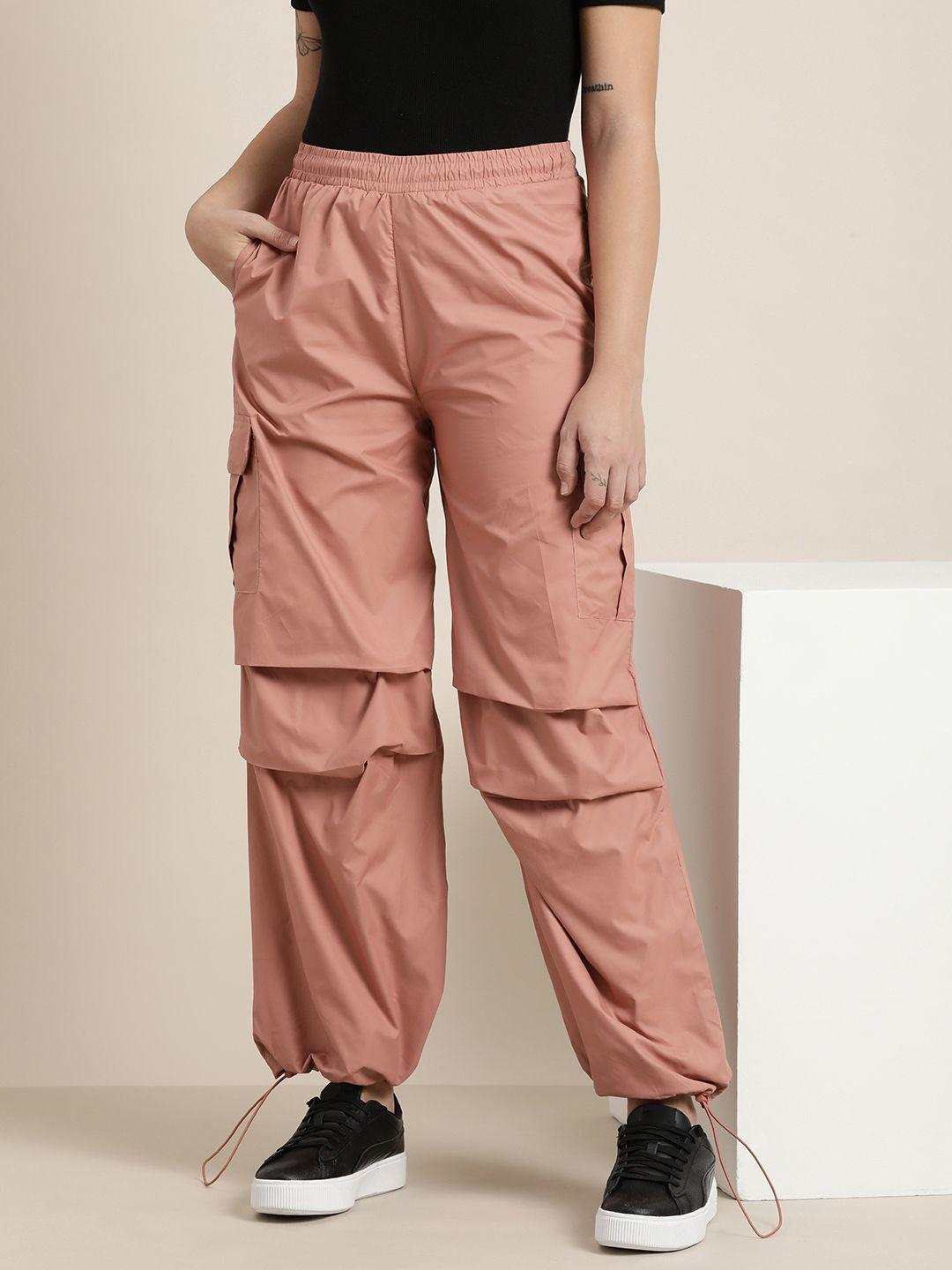 here&now women solid regular fit casual track pants