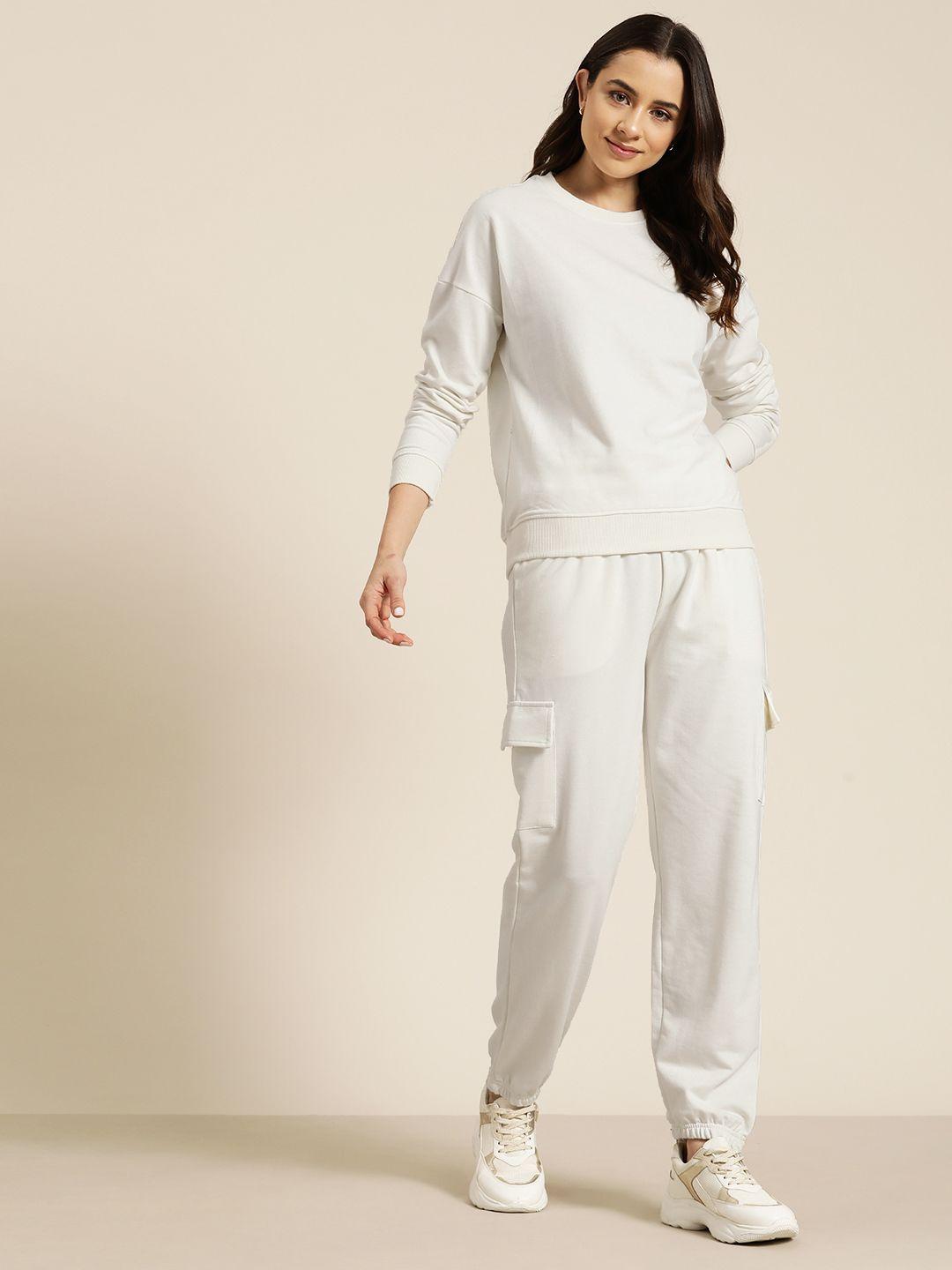 here&now women solid sweatshirt with joggers co-ords