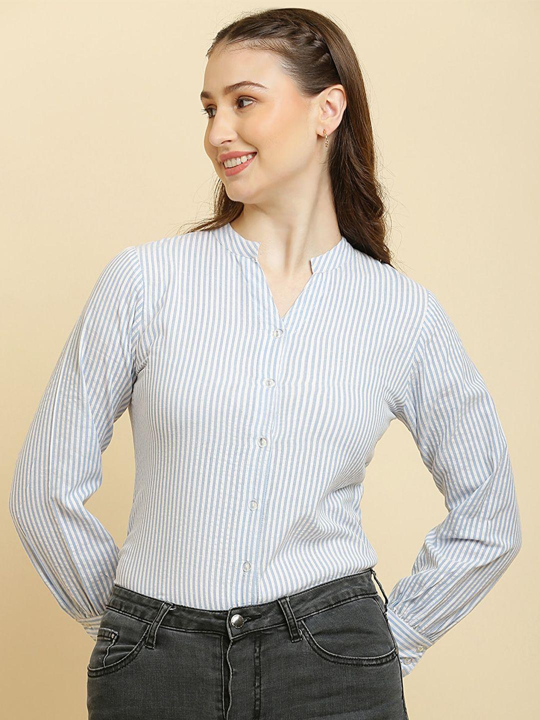 here&now women standard opaque striped cotton formal shirt