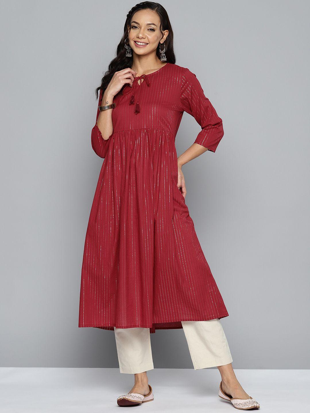 here&now women striped anarkali kurta