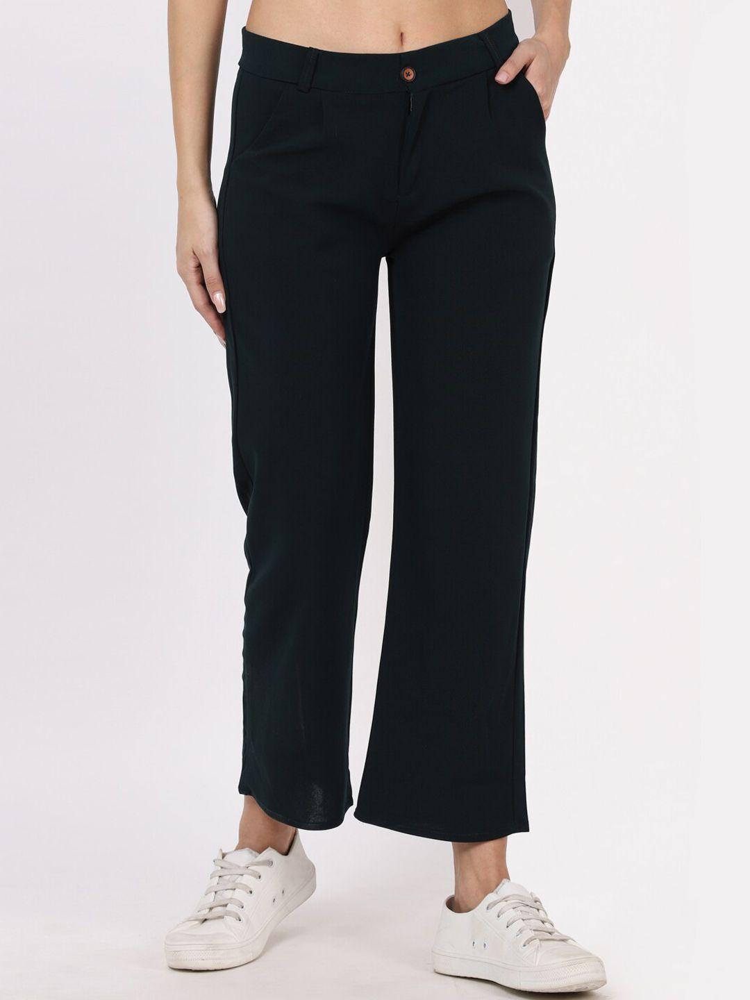 here&now women teal relaxed straight leg flared easy wash trousers