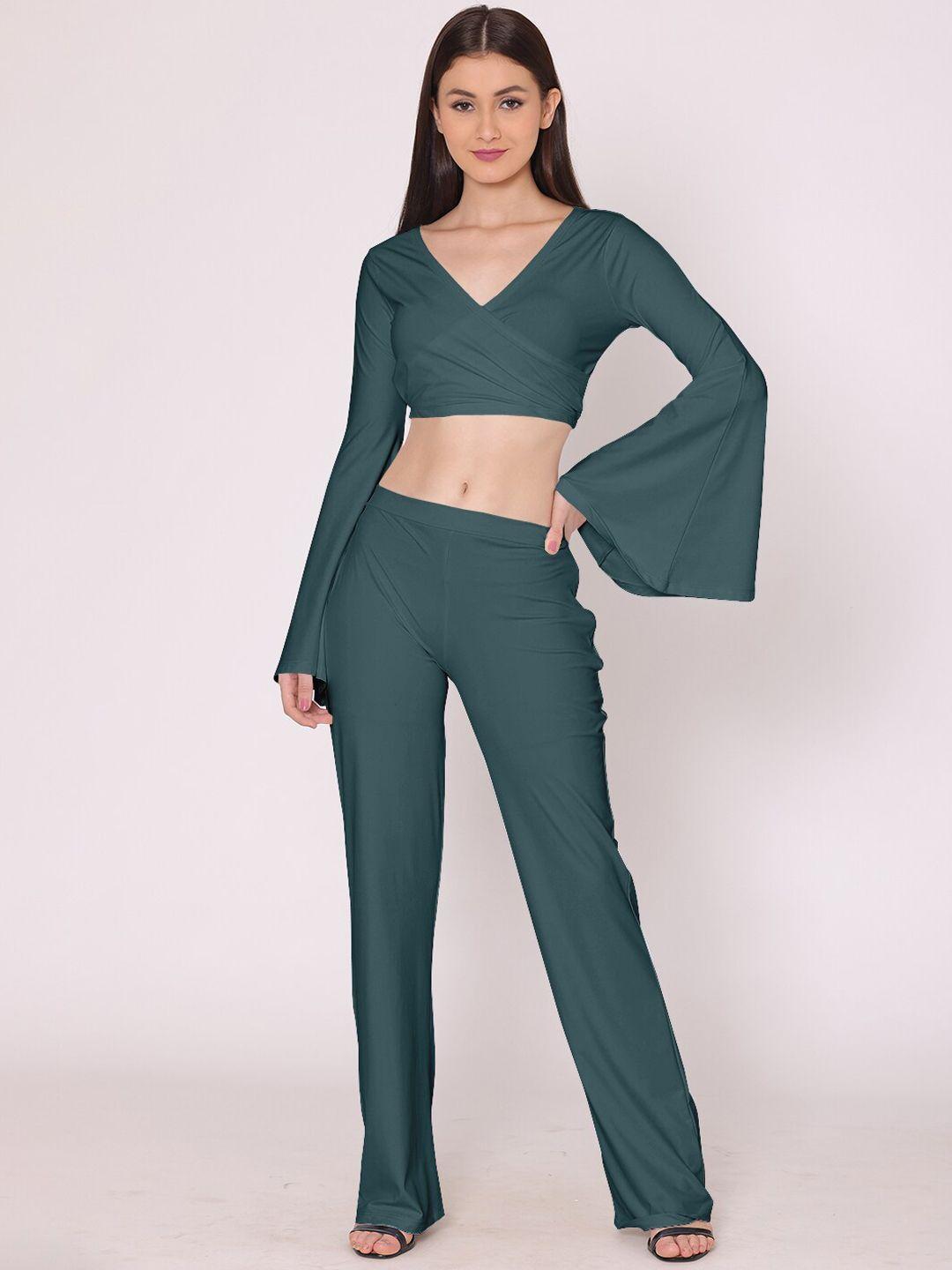 here&now women teal solid co-ord set