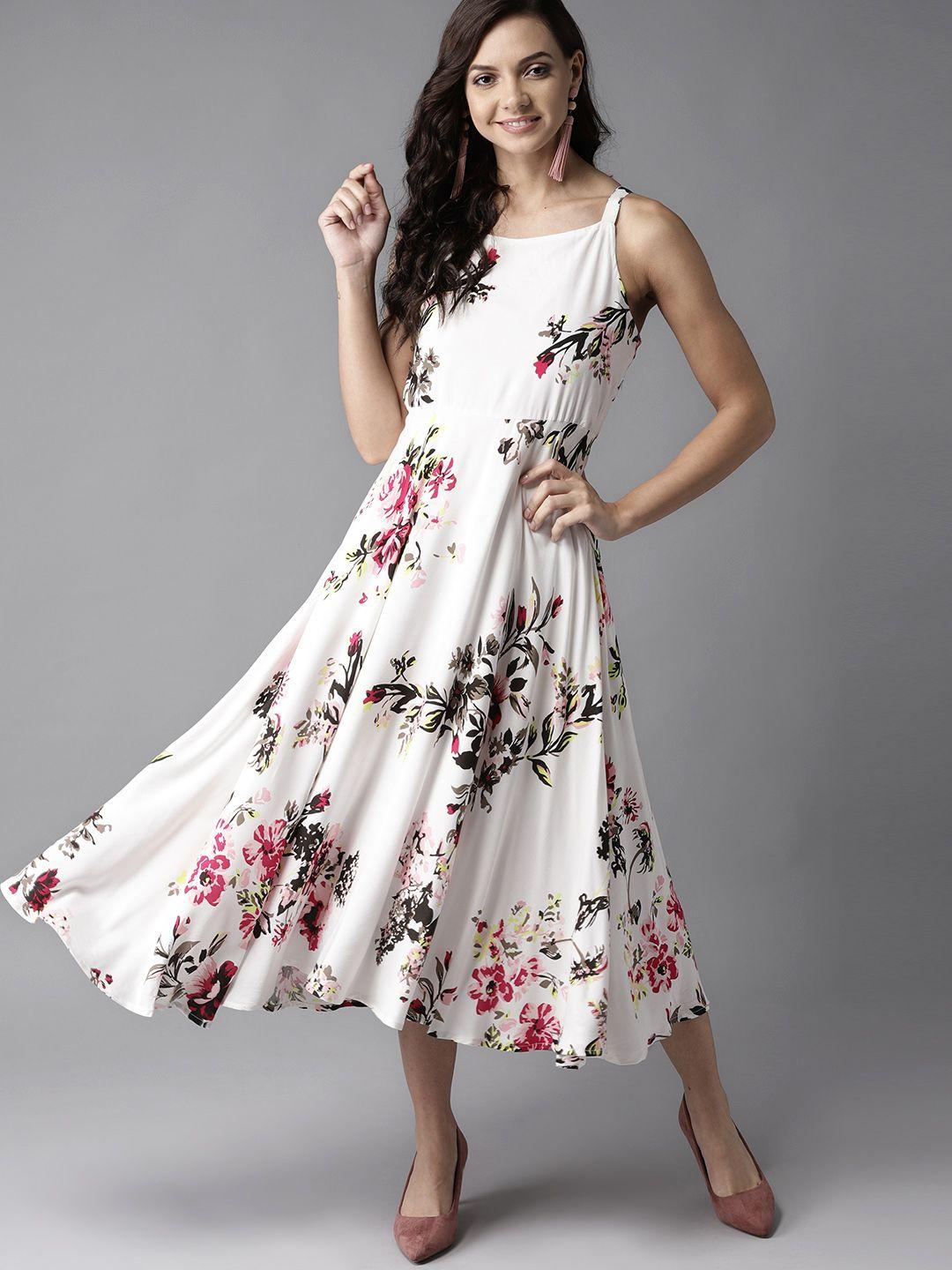 here&now women white & black printed fit and flare dress