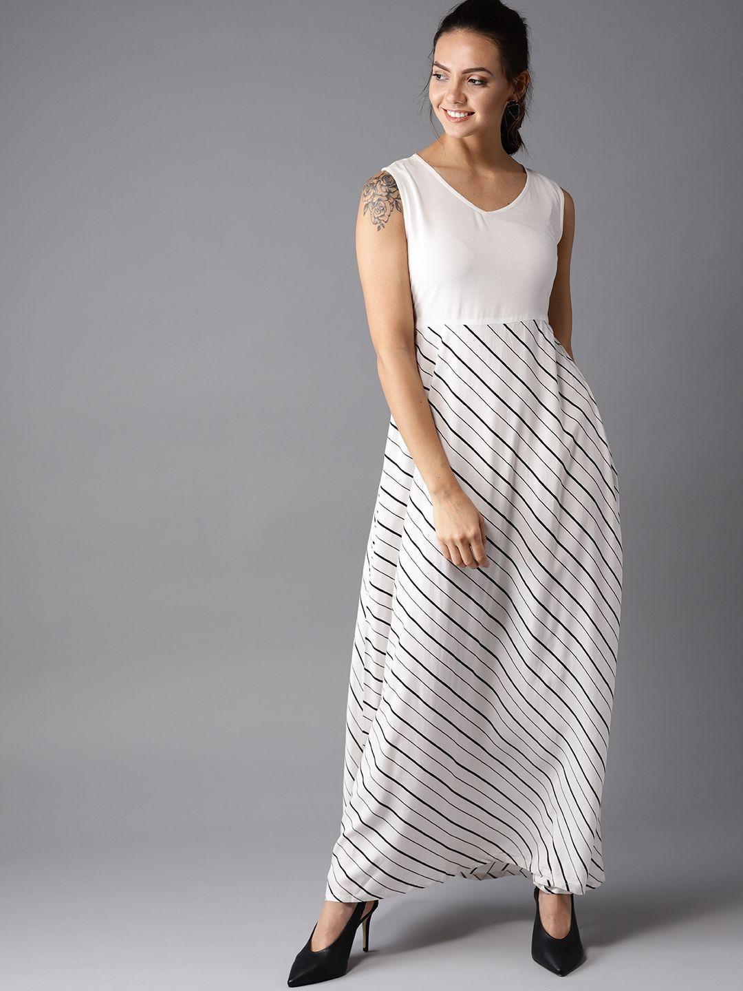 here&now women white & black striped maxi dress