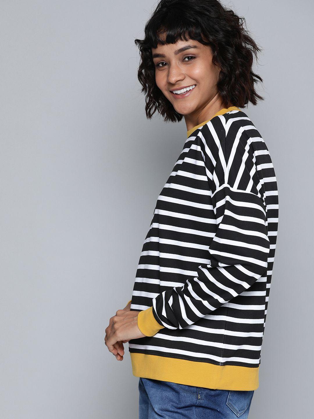 here&now women white & black striped sweatshirt