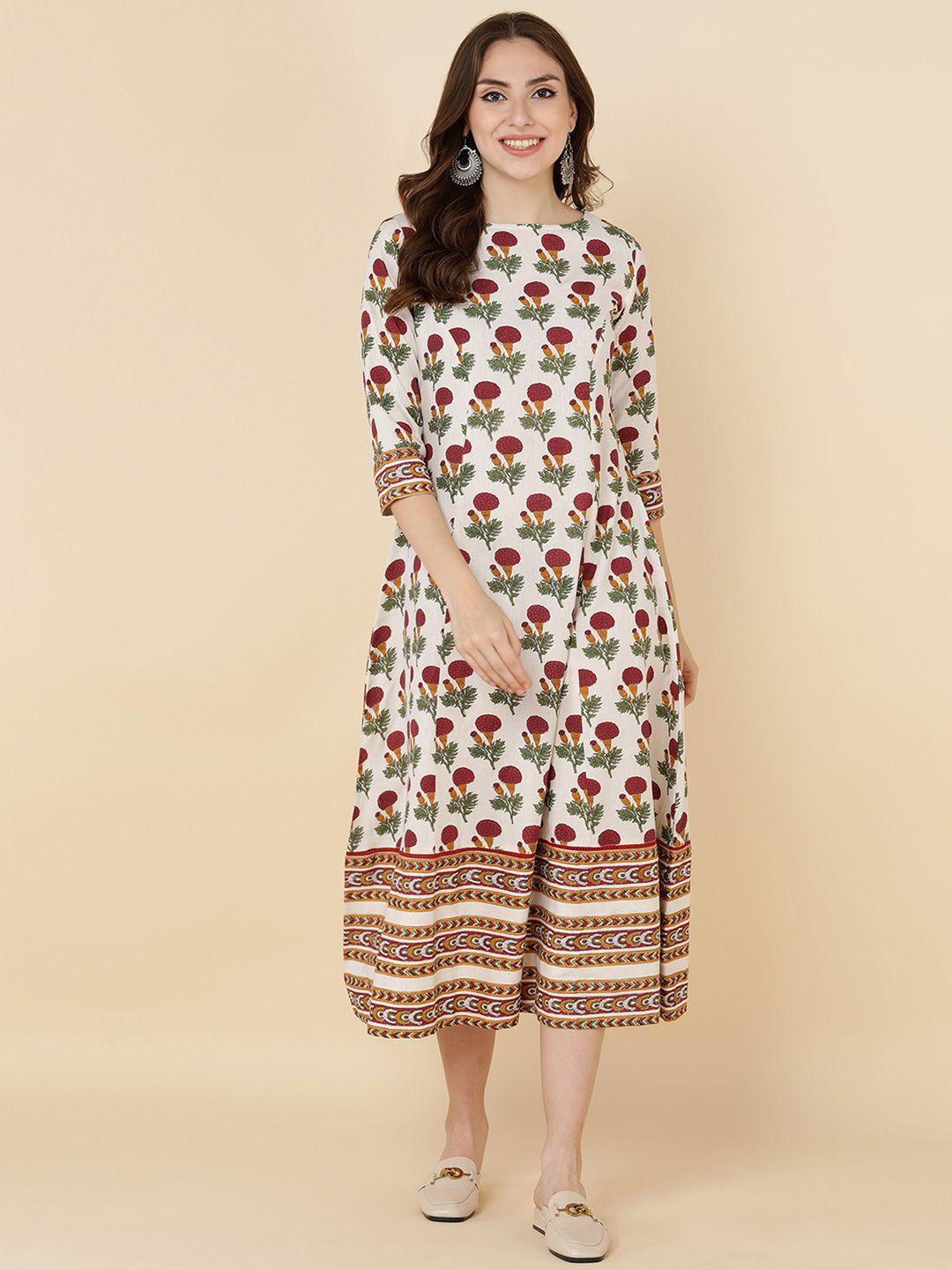 here&now women white & red ethnic motifs ethnic a-line midi ethnic dress