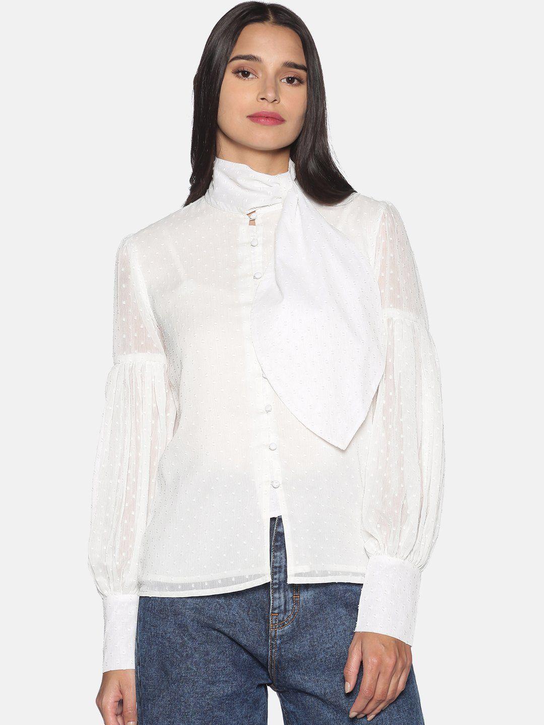 here&now women white casual button shirt
