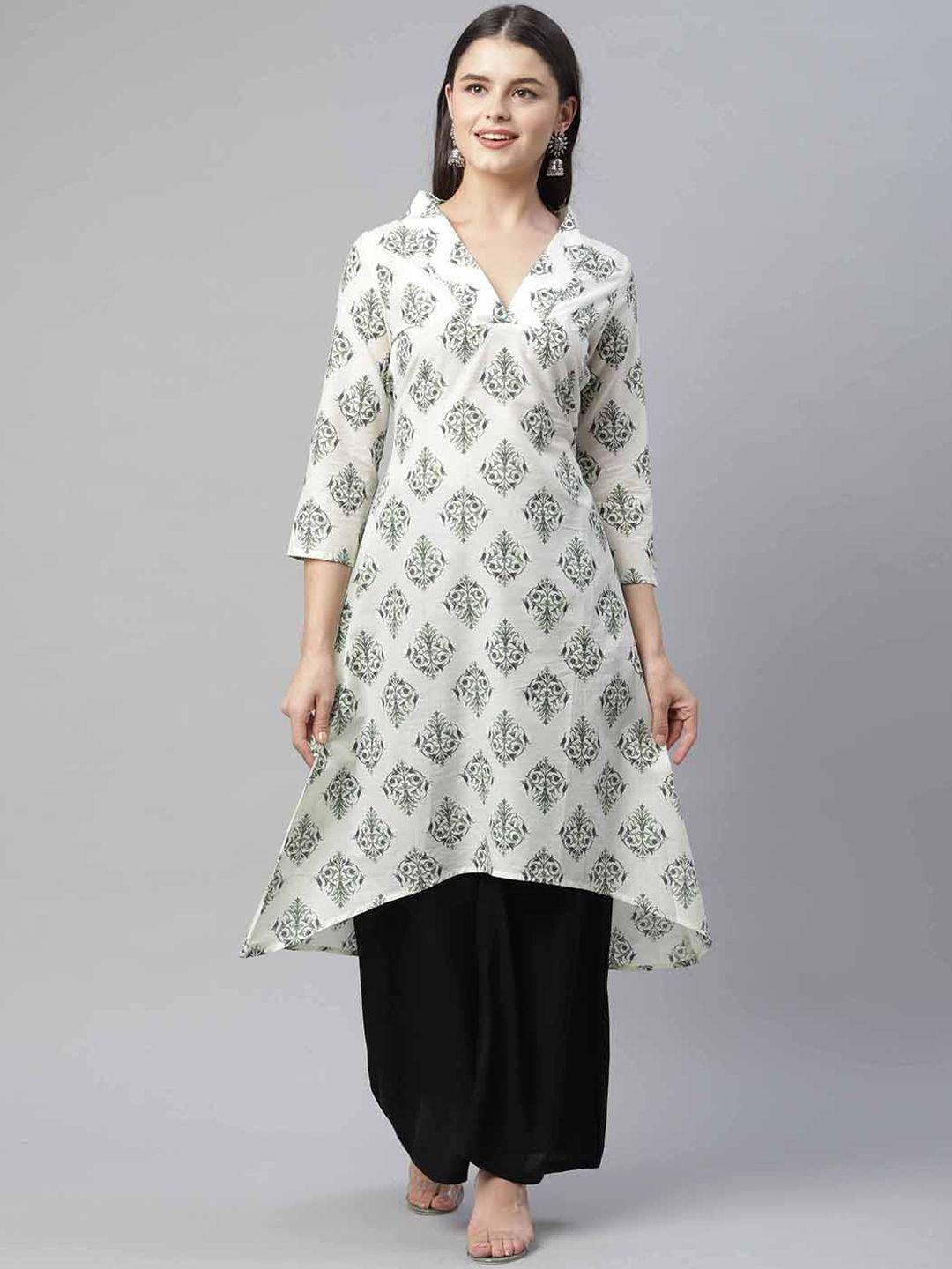 here&now women white ethnic motifs printed a-line kurta