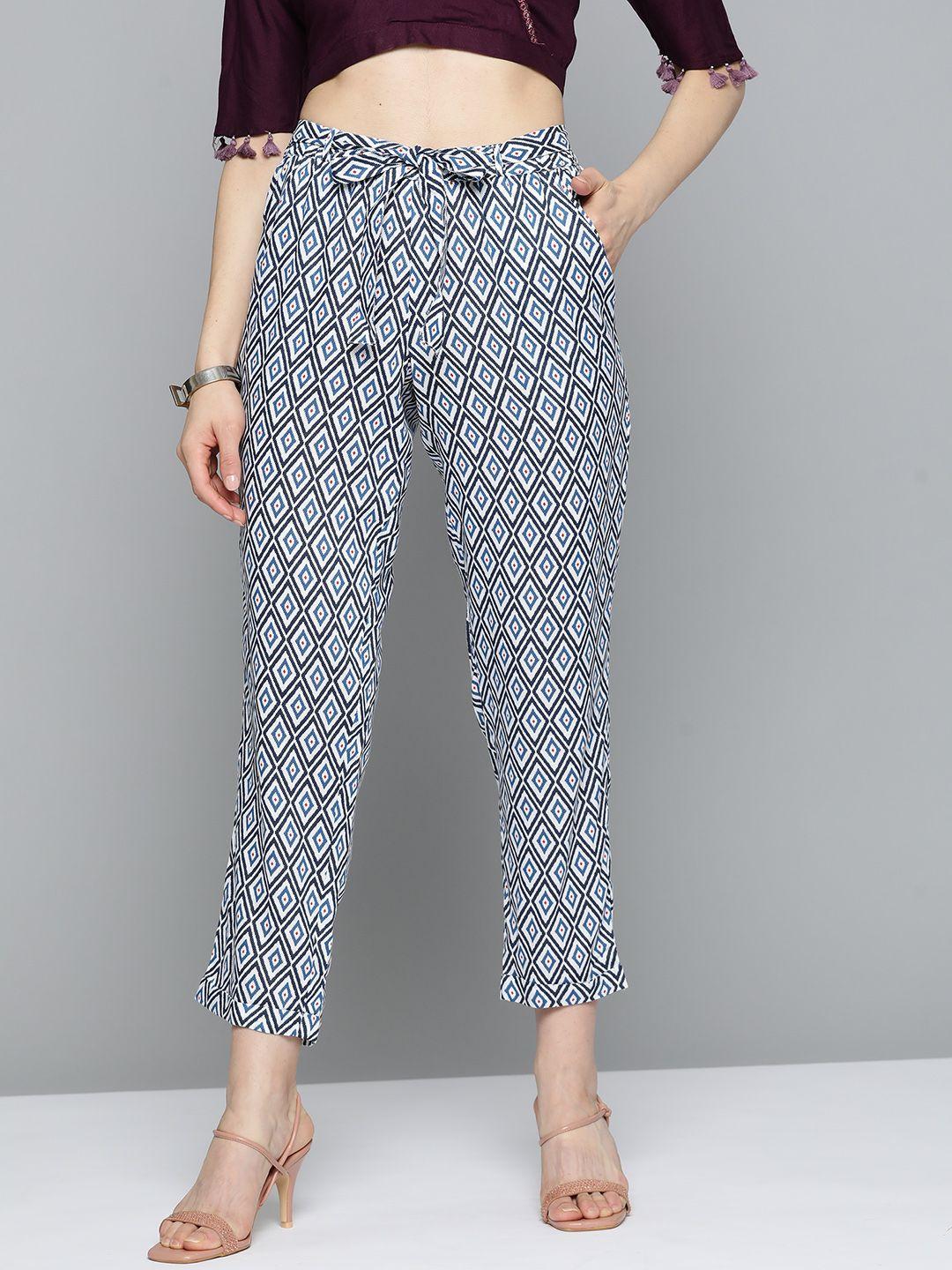 here&now women white printed pleated trousers