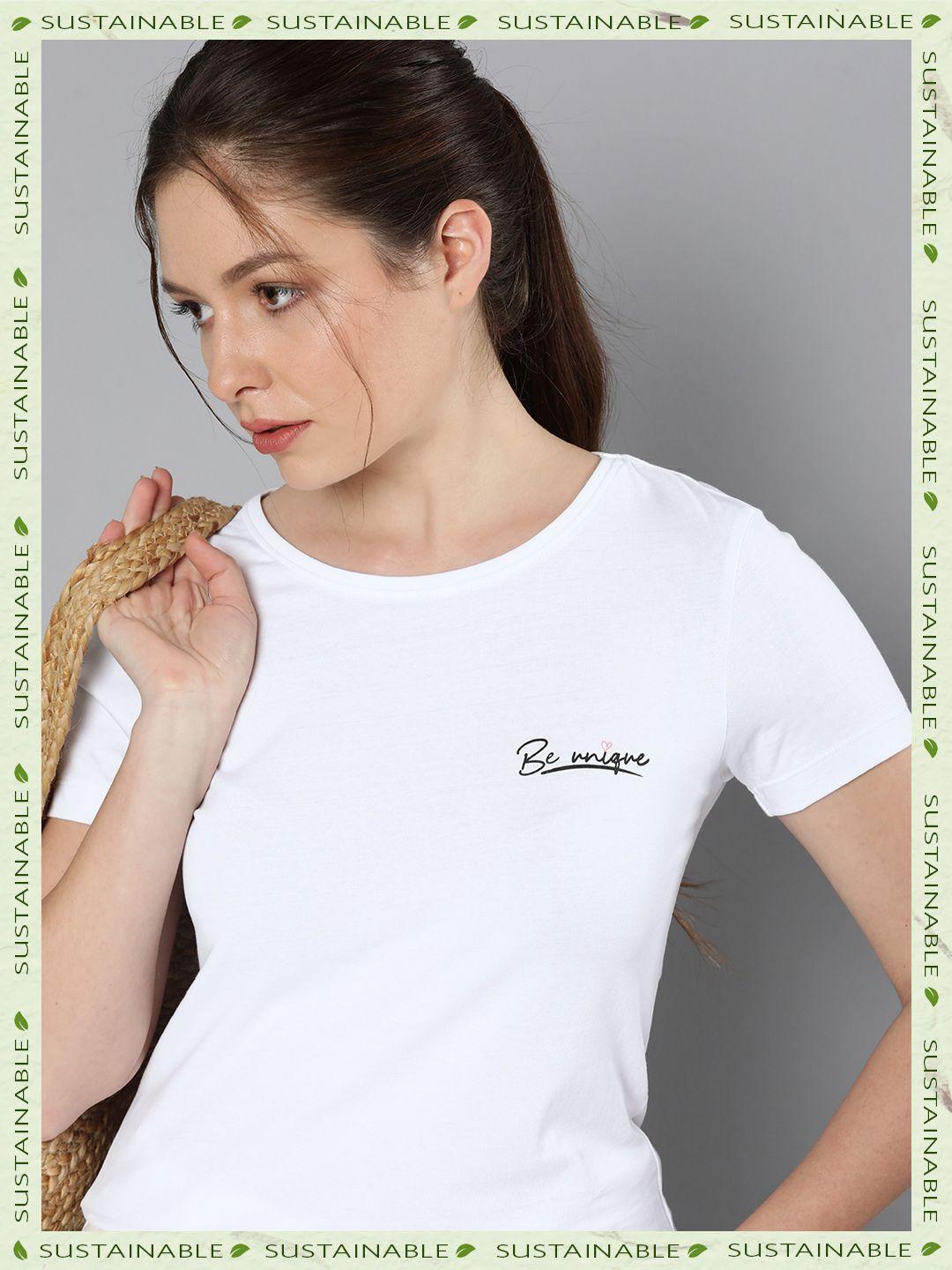 here&now women white solid pure cotton t-shirt