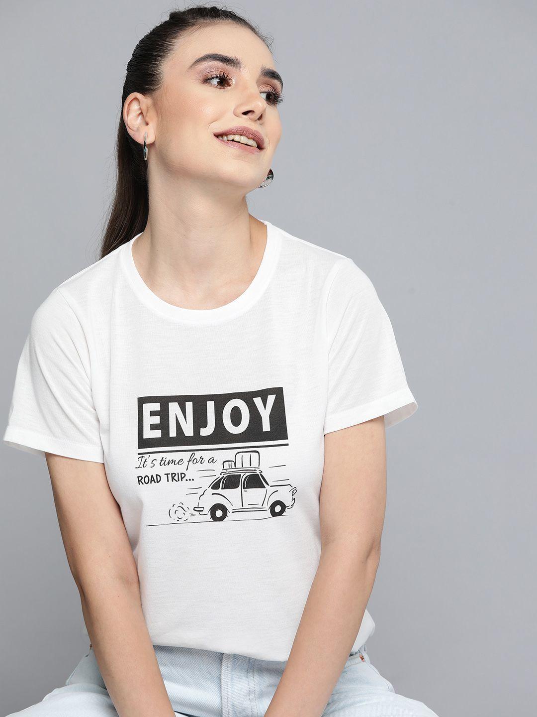 here&now women white typography printed t-shirt