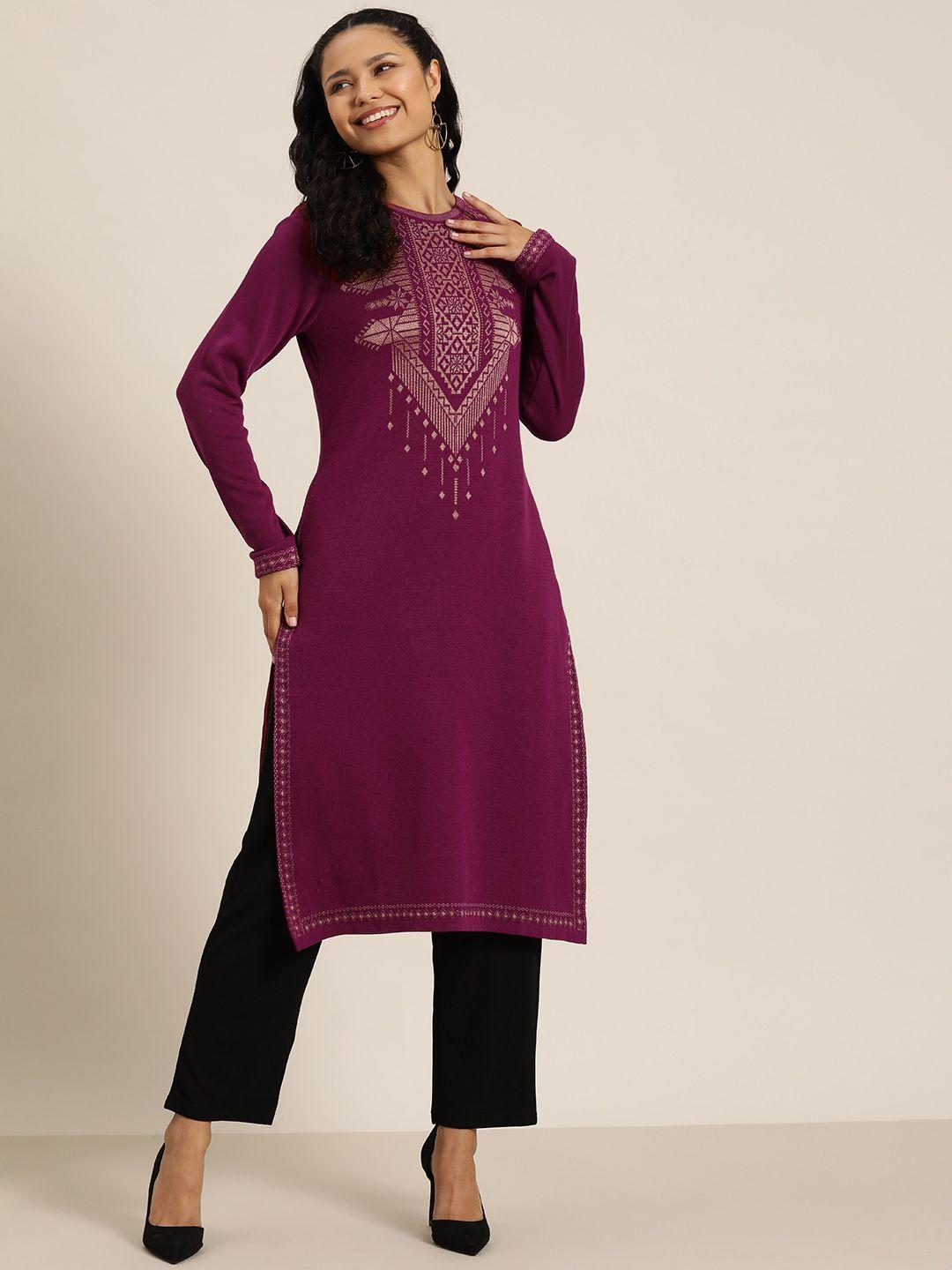 here&now women woven design winter kurta