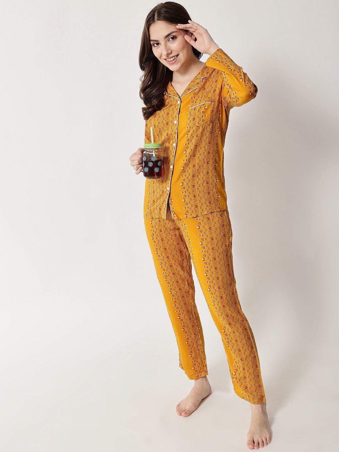 here&now women yellow & red printed night suit