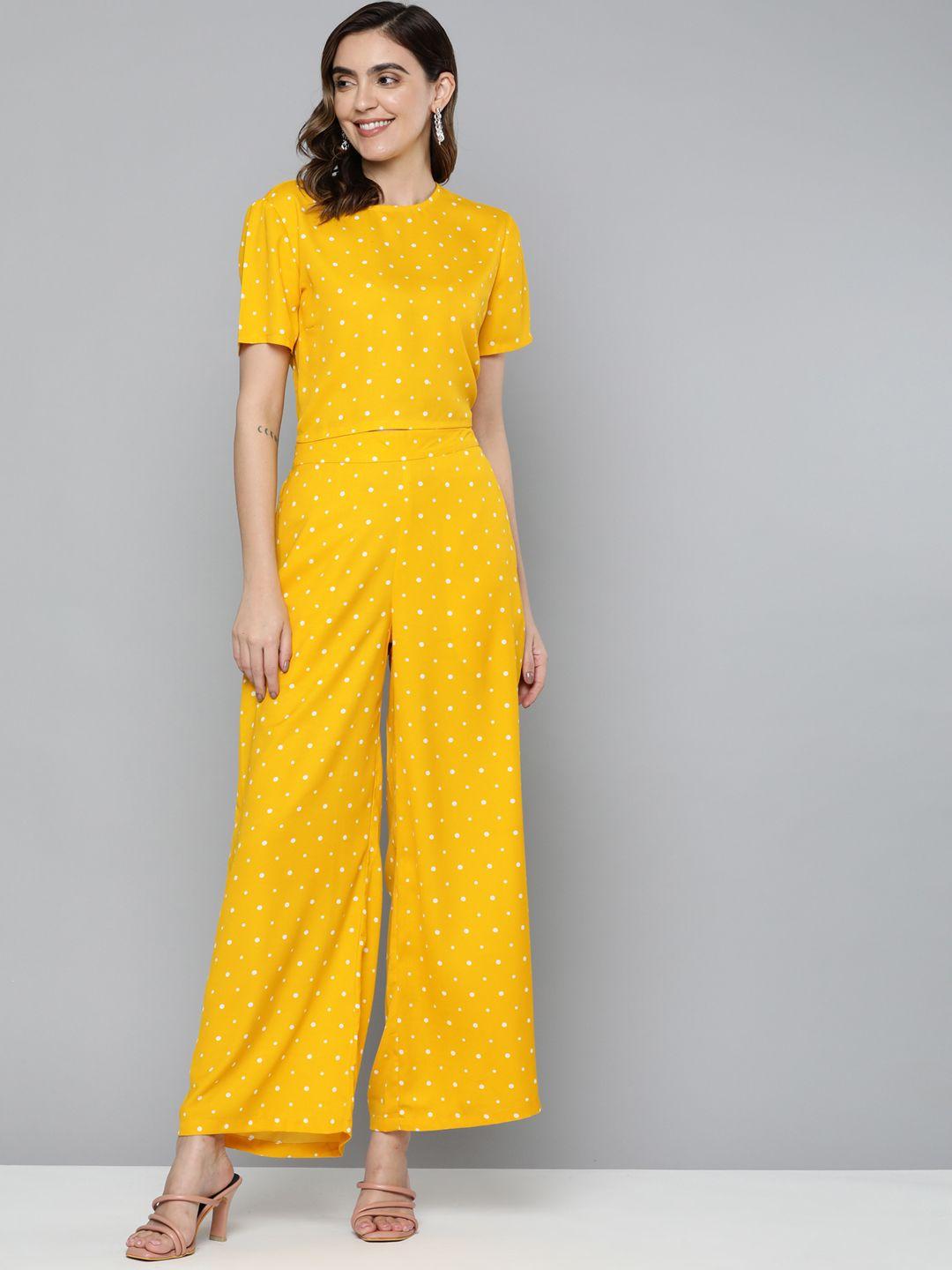 here&now women yellow printed top with trousers