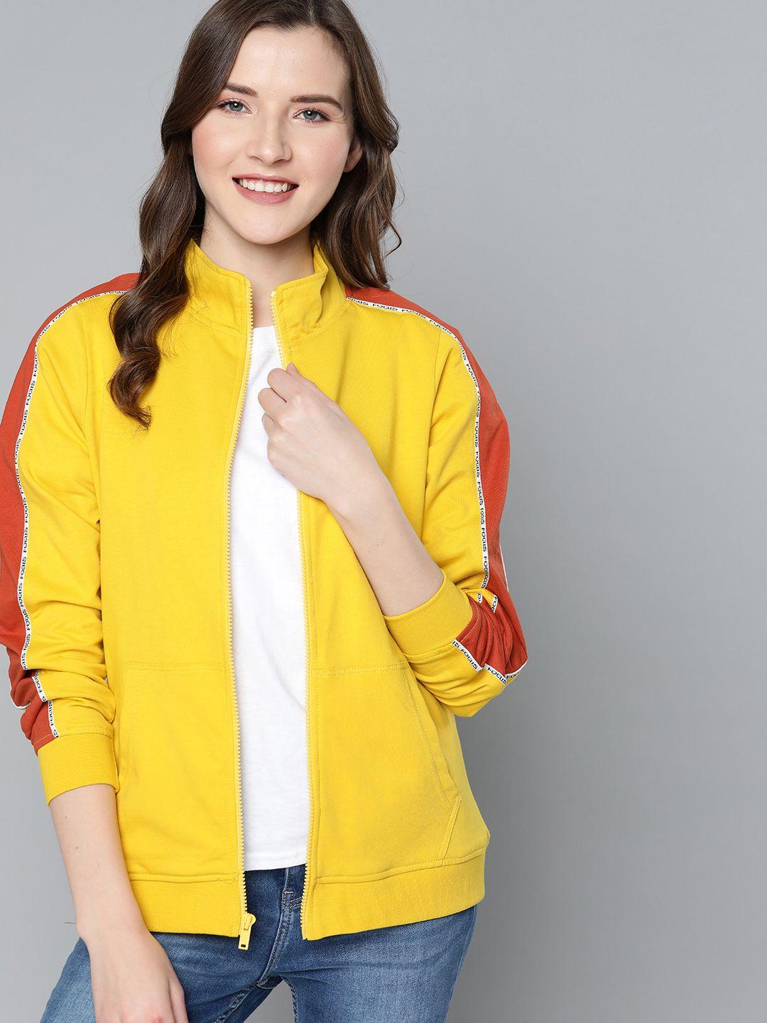 here&now women yellow solid pure cotton sweatshirt