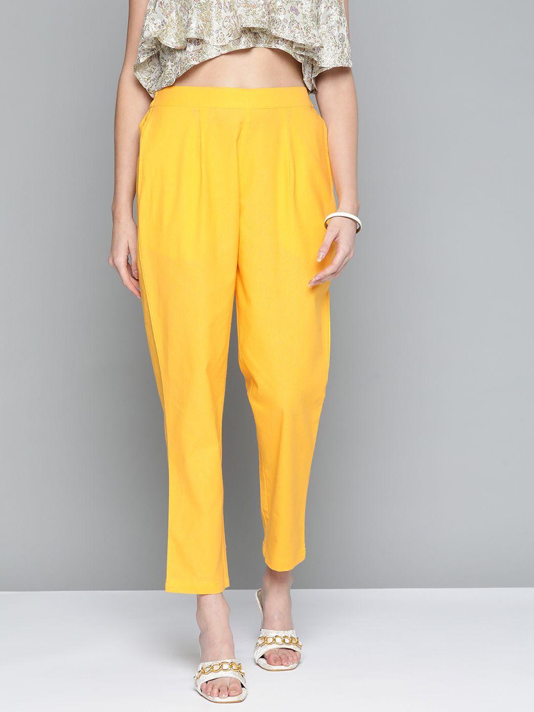 here&now women yellow straight fit high-rise trousers