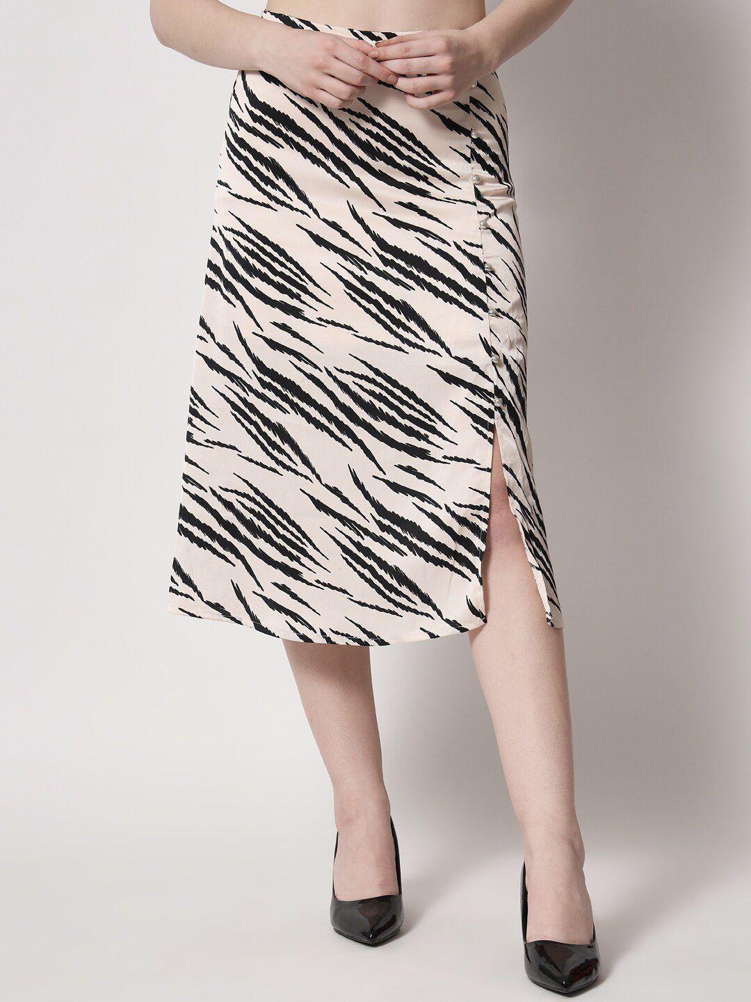 here&now women zebra printed a-line skirt with side slit detail