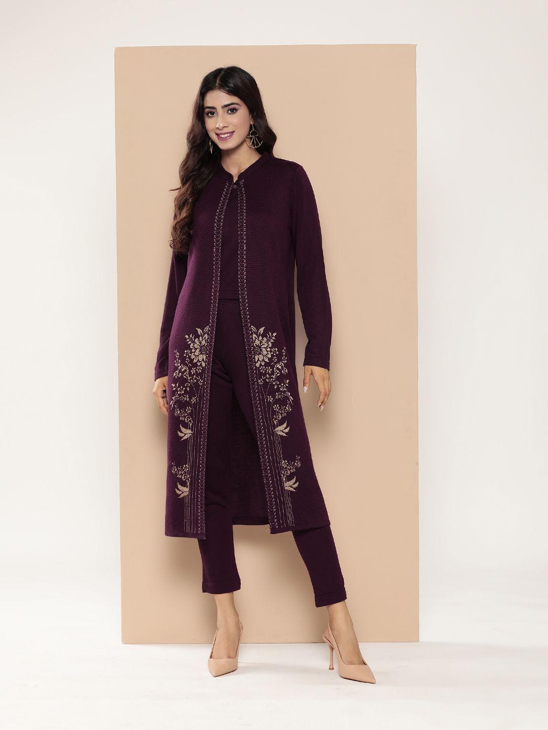 here&now woven design 3-piece knitted ethnic co-ords