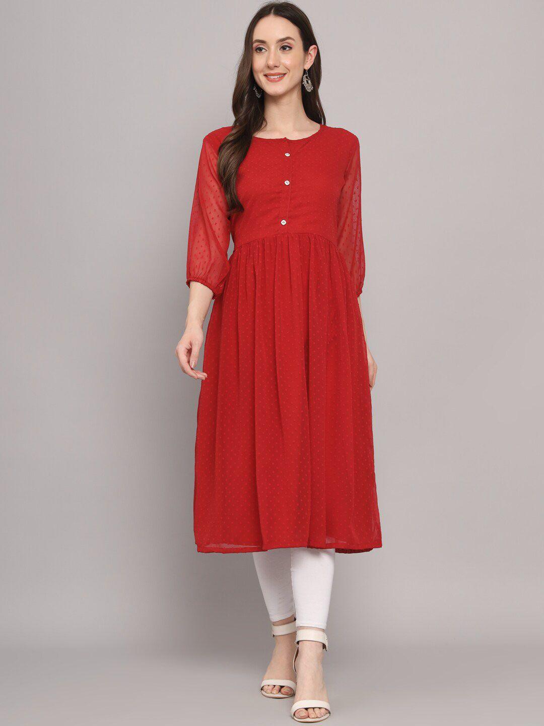 here&now woven design puff sleeves georgette kurta