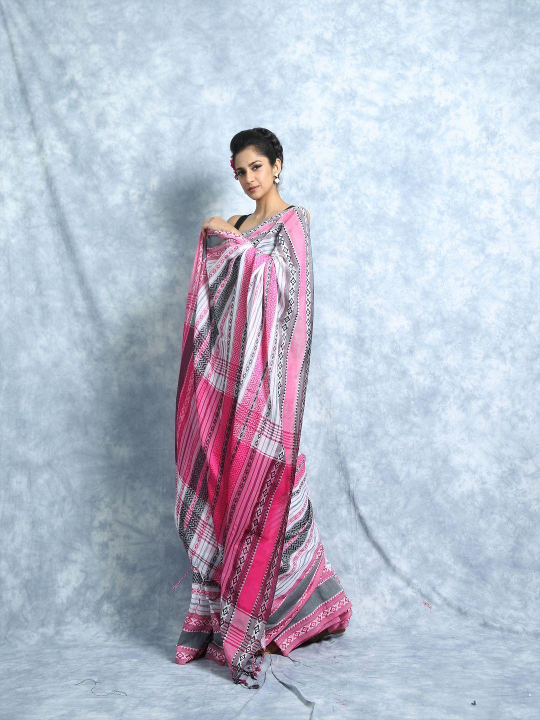 here&now woven design pure cotton khadi saree