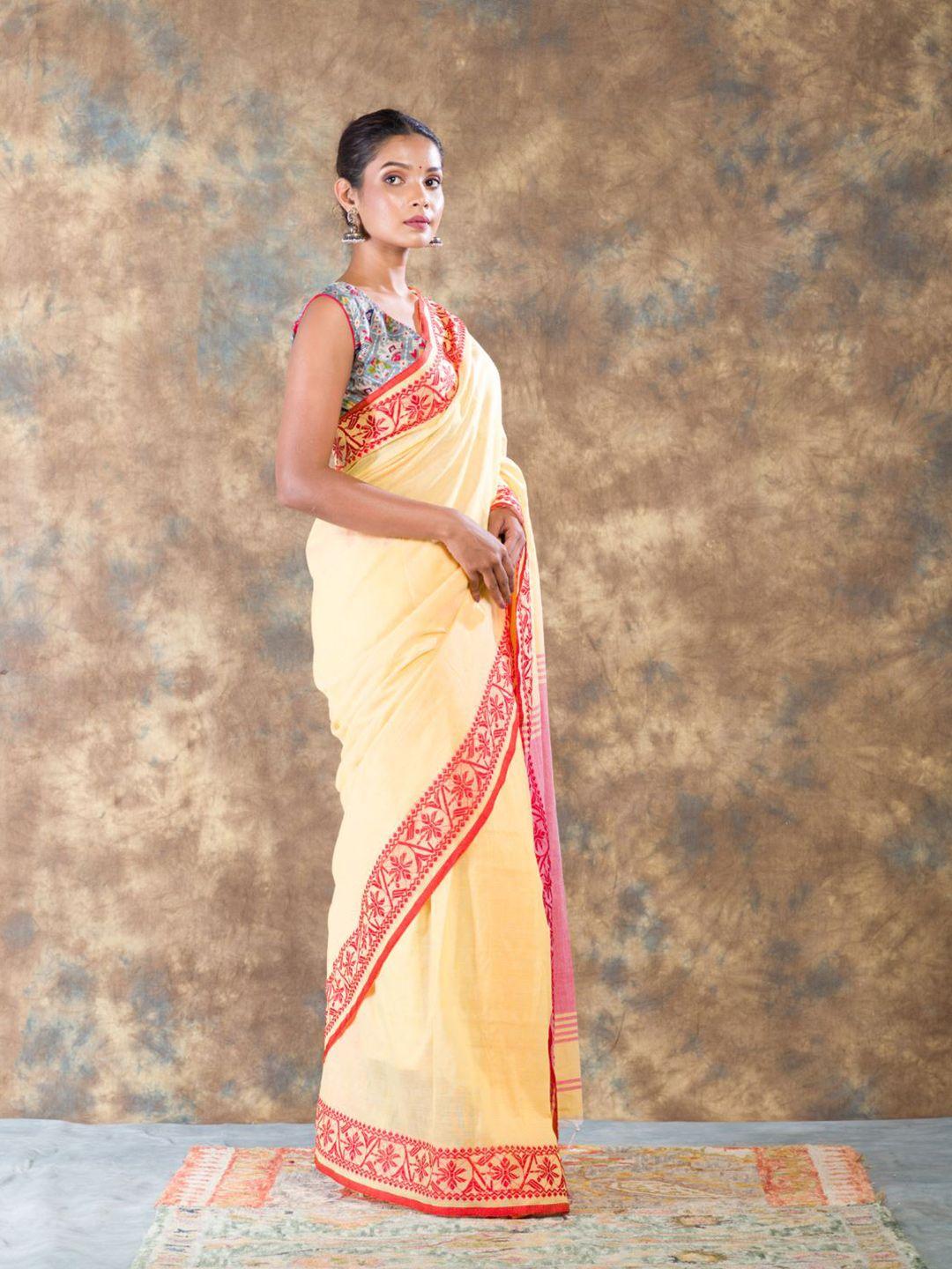 here&now woven design pure cotton khadi saree