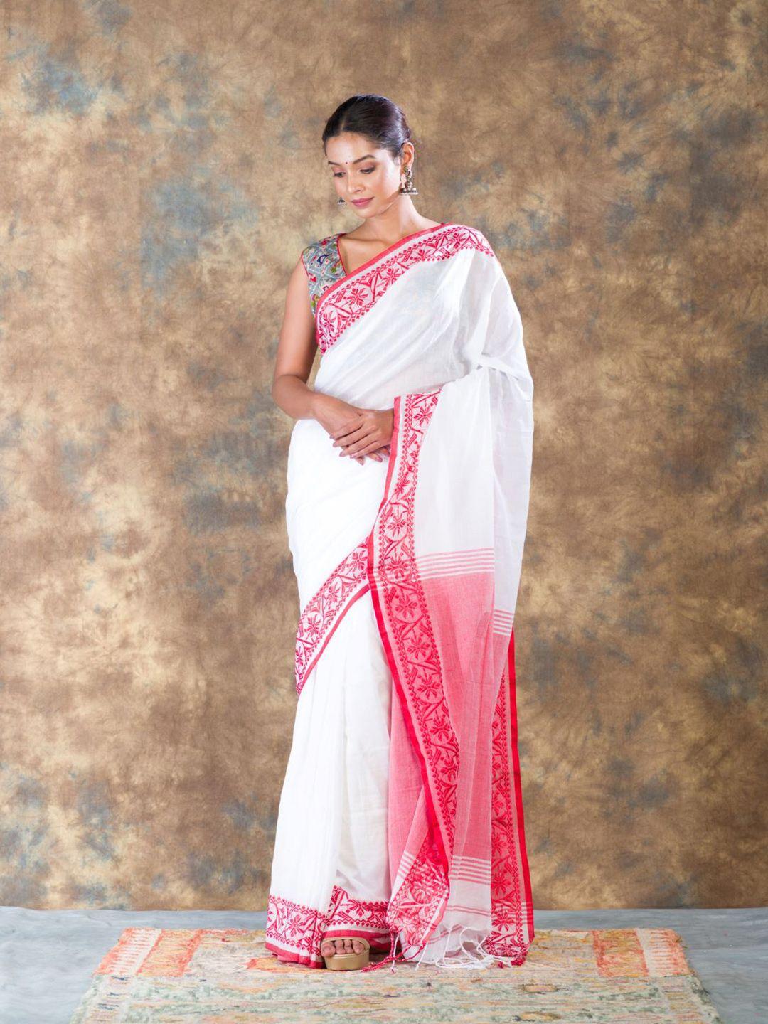 here&now woven design pure cotton khadi saree