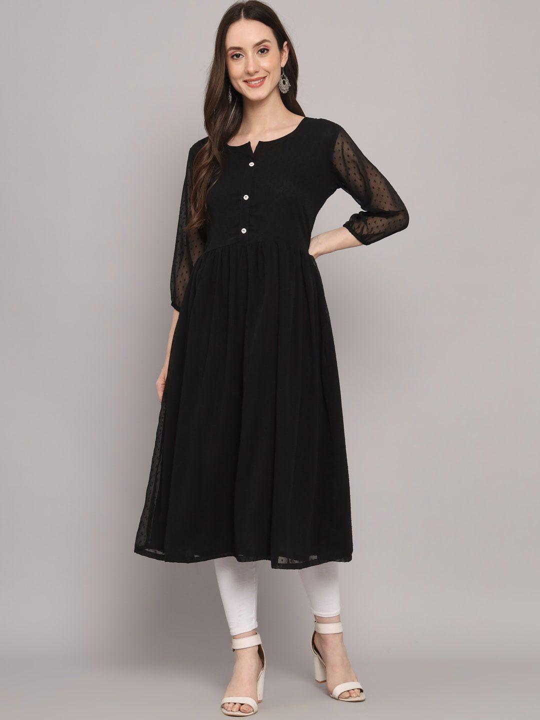 here&now woven design round neck georgette kurta