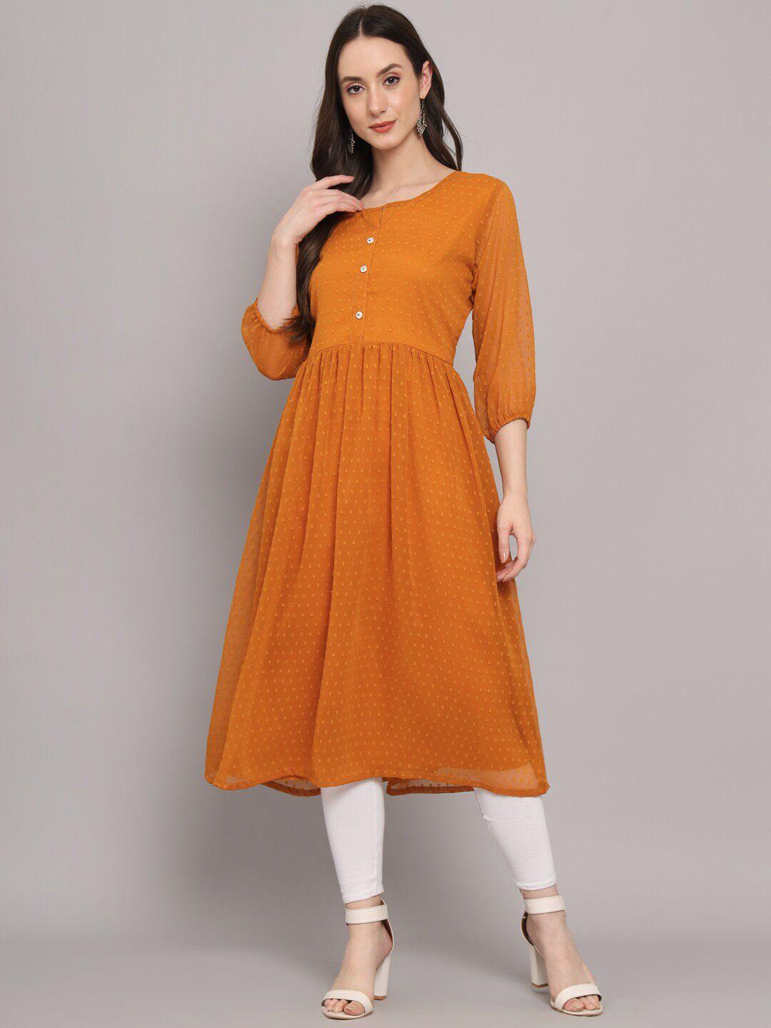 here&now woven design round neck georgette kurta