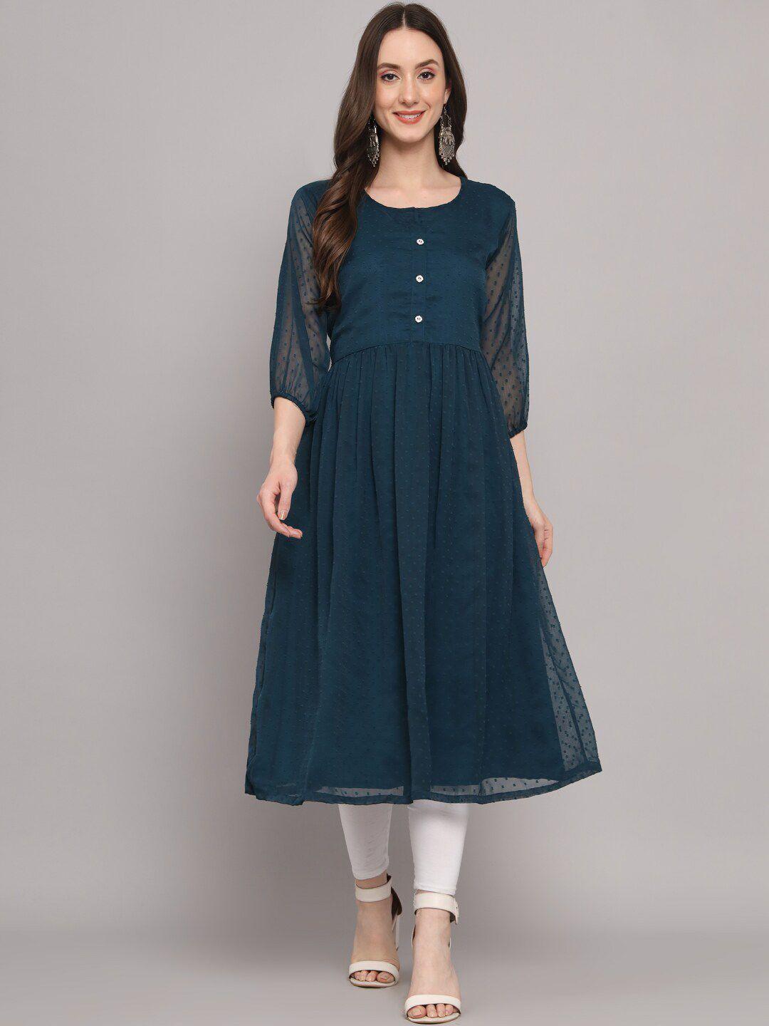 here&now woven design round neck georgette kurta