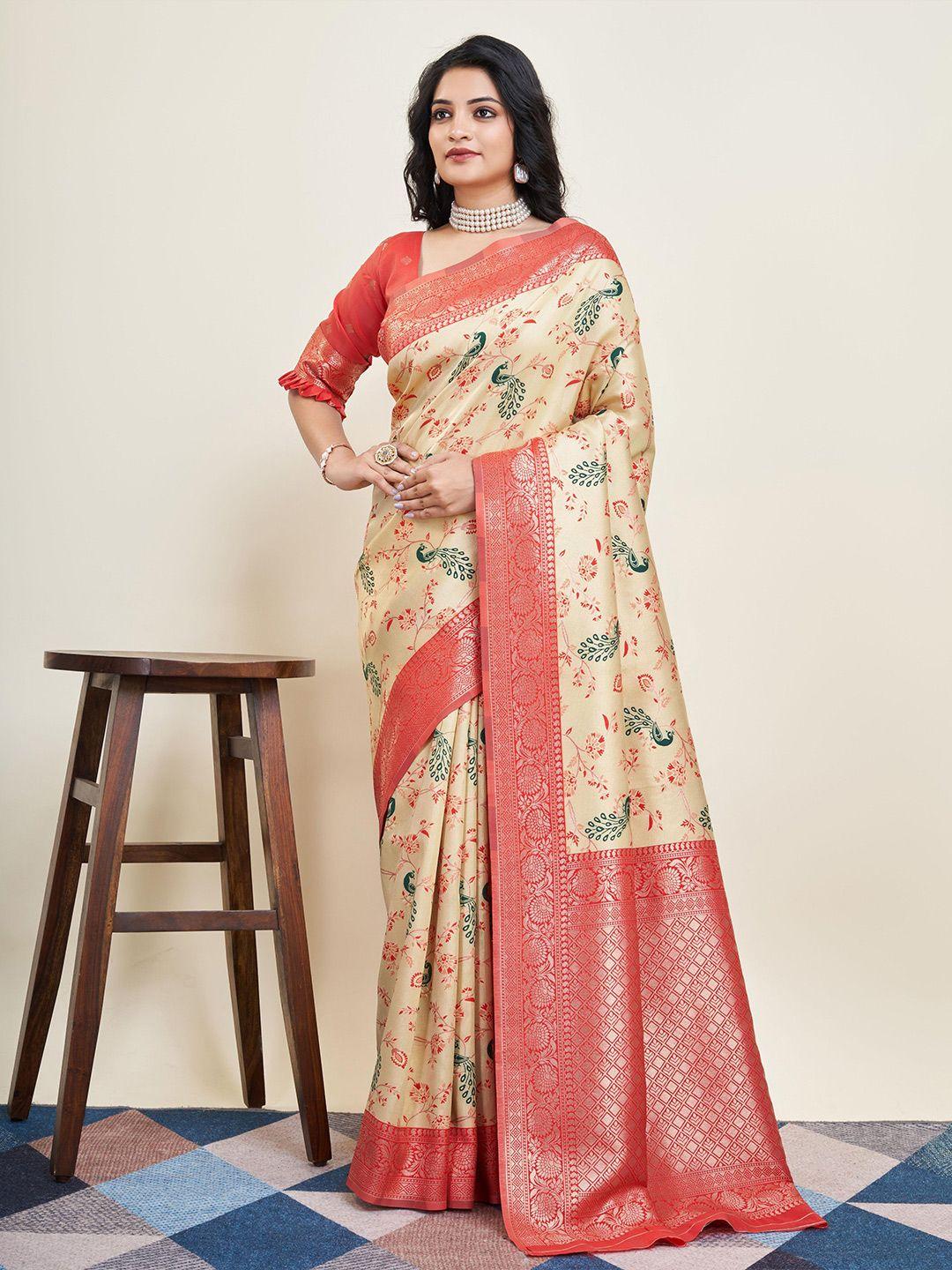 here&now woven design zari silk blend banarasi saree