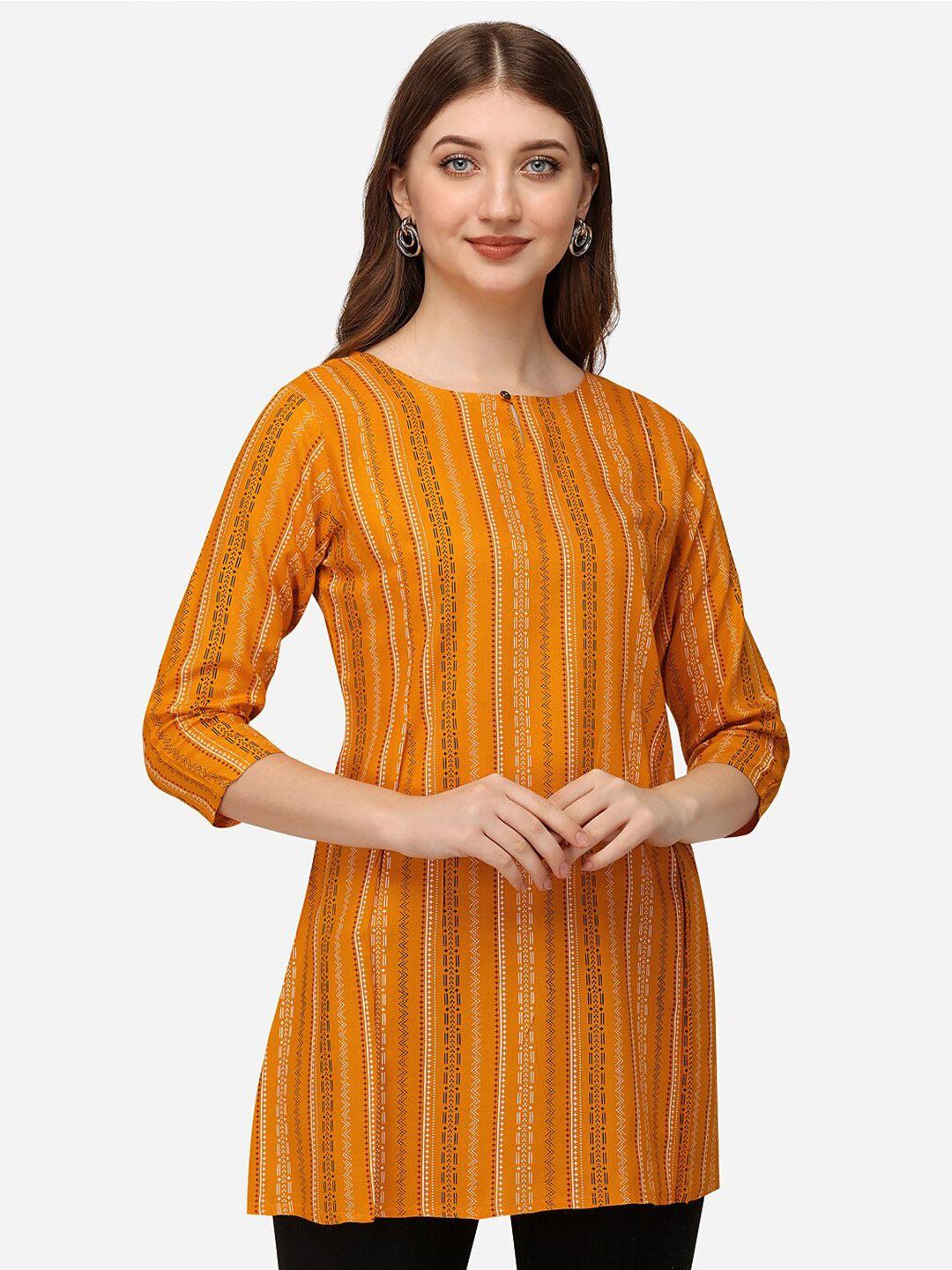 here&now yellow & white ethnic motifs printed straight kurti