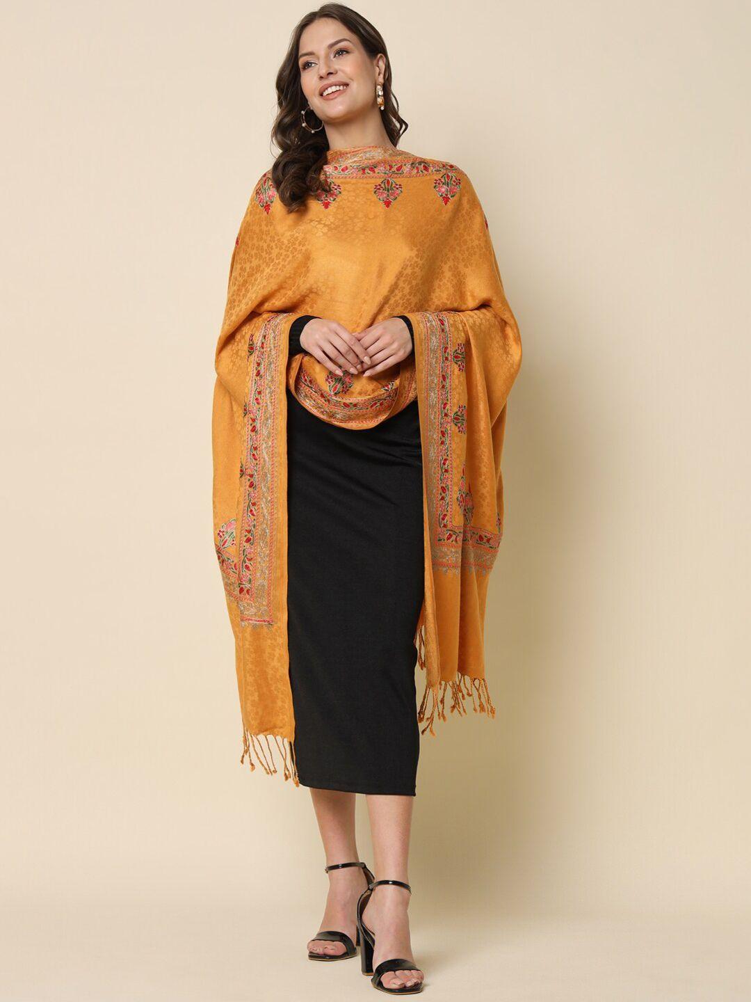 here&now yellow floral embroidered shawl