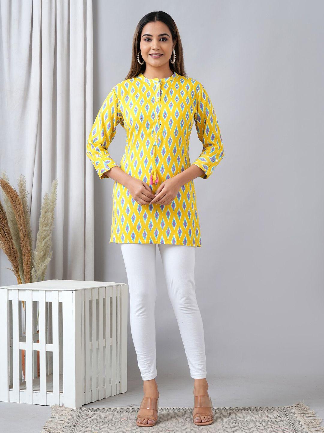 here&now yellow floral printed liva kurti