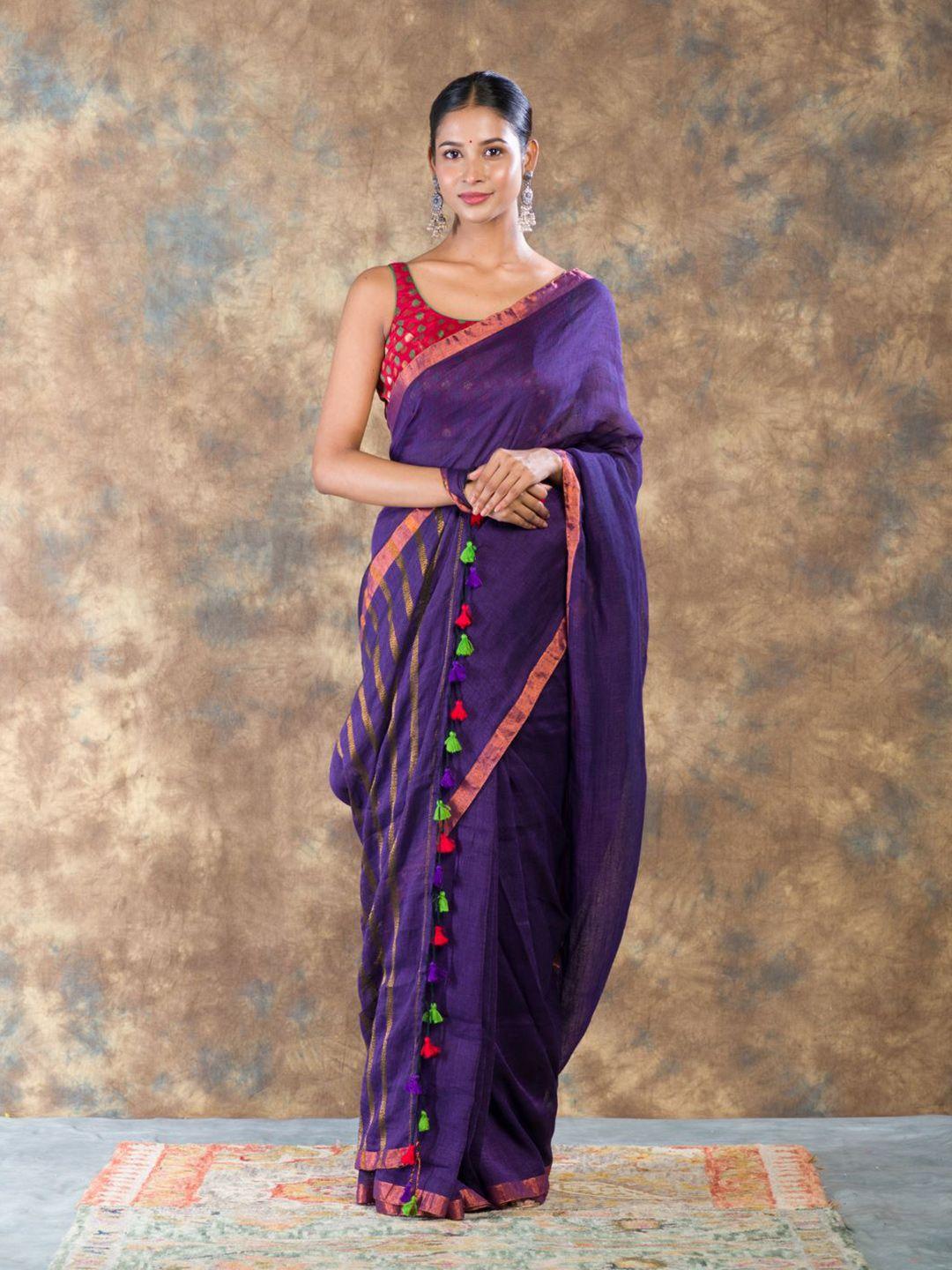 here&now zari pure linen saree