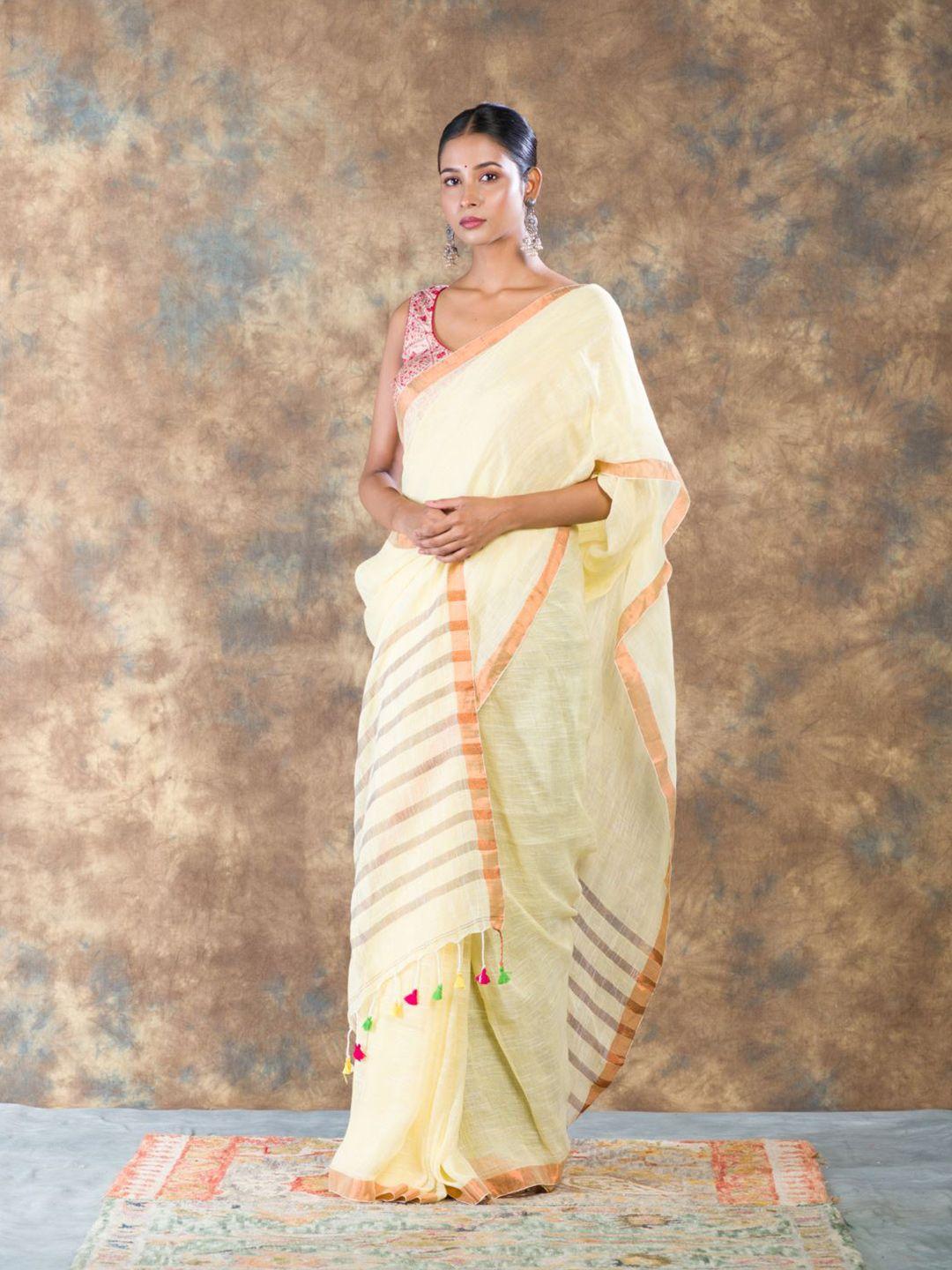 here&now zari pure linen saree