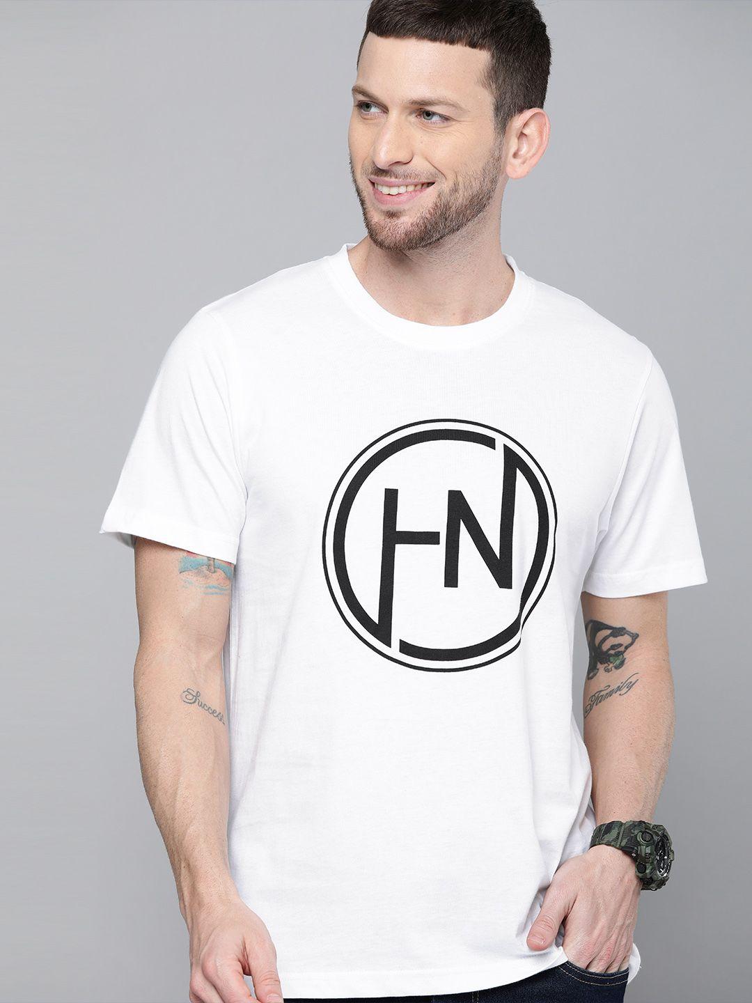 herenow men white printed round neck pure cotton t-shirt