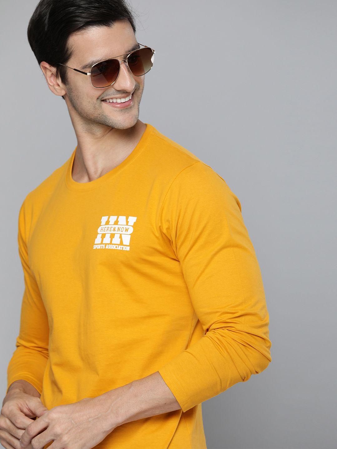 herenow men yellow typography pure cotton t-shirt