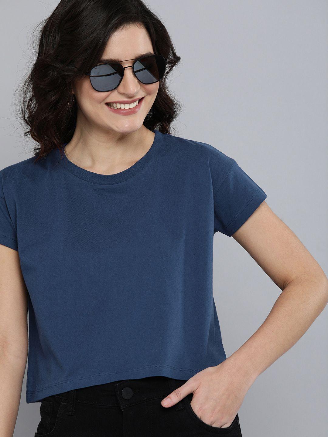 herenow womens blue pure cotton t-shirt
